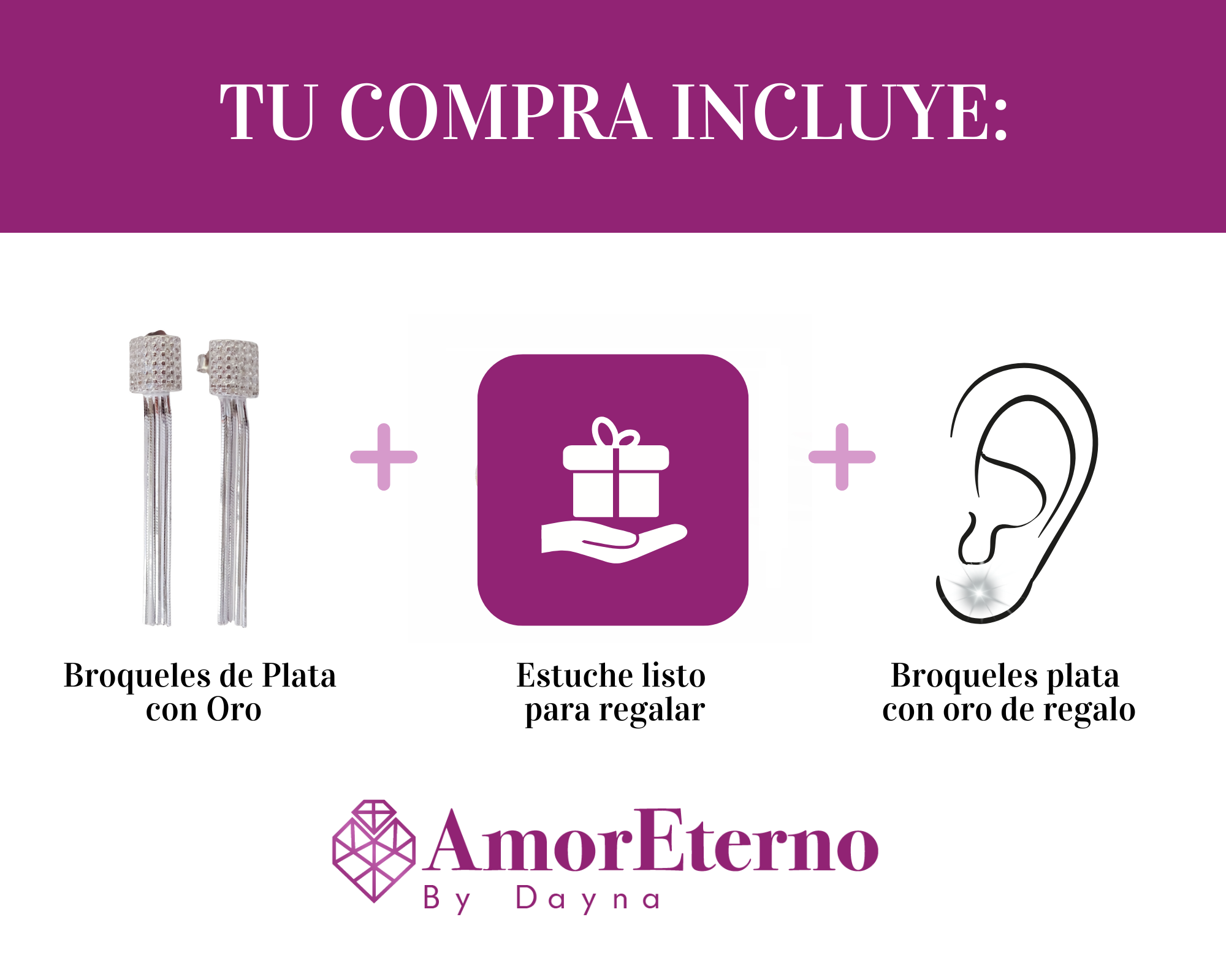 Amor Eterno - Broqueles Cuadro Lluvia / Plata Con Oro