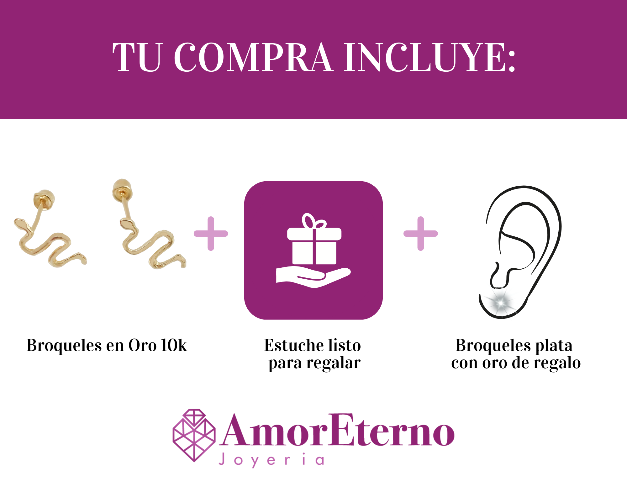 Amor Eterno - Broqueles Serpiente Vibora / Aretes / Fina 10k