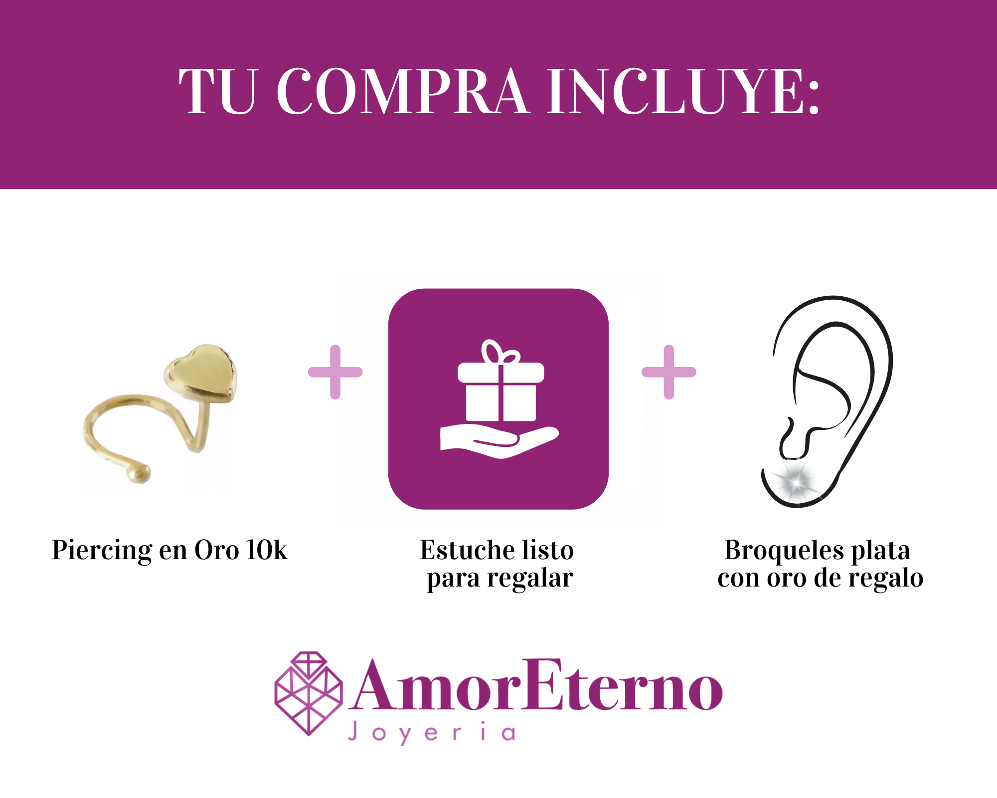 Amor Eterno - Piercing Nariz Corazón / Oro Sólido 10k