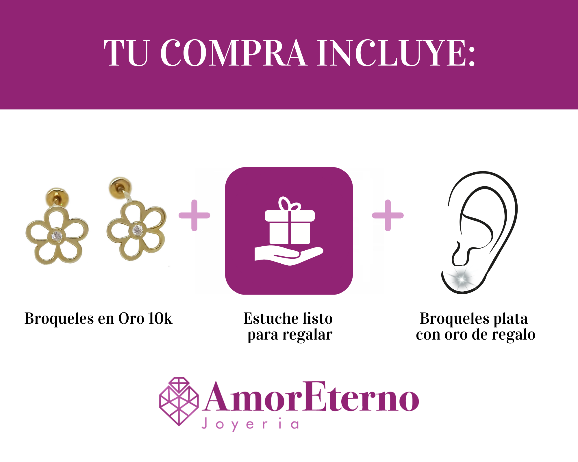 Amor Eterno - Broqueles Margarita Silueta / Aretes / Oro 10k