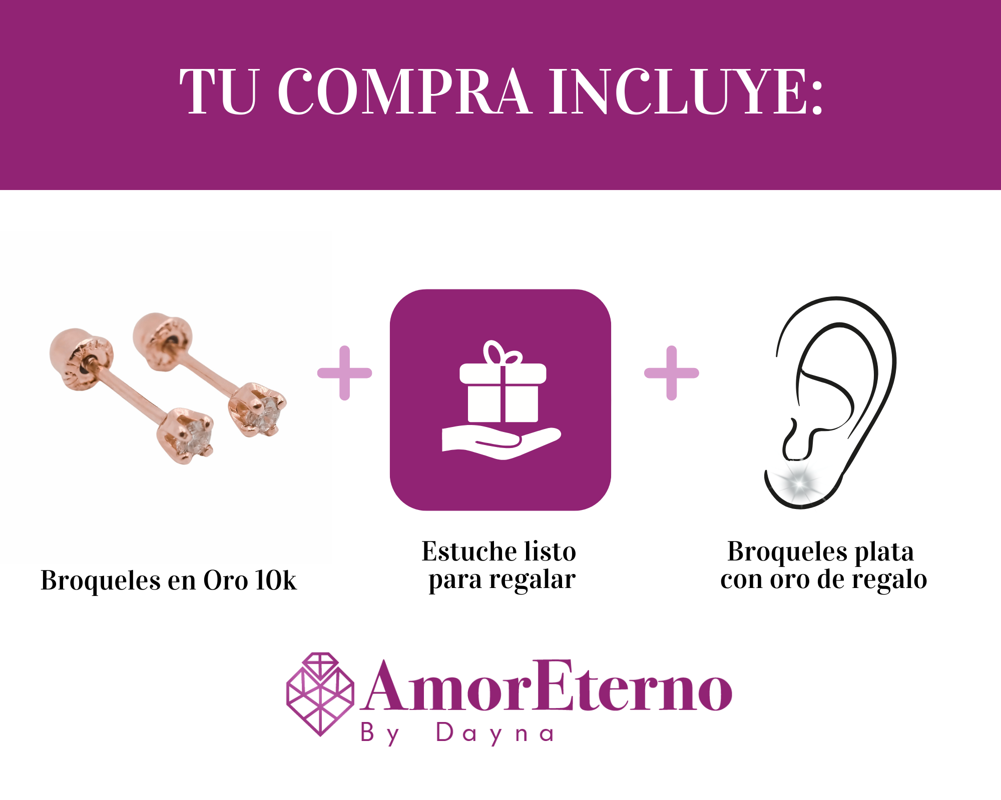 Amor Eterno - Broqueles Diamante Natural 0.06cts Oro 14k / Rosa