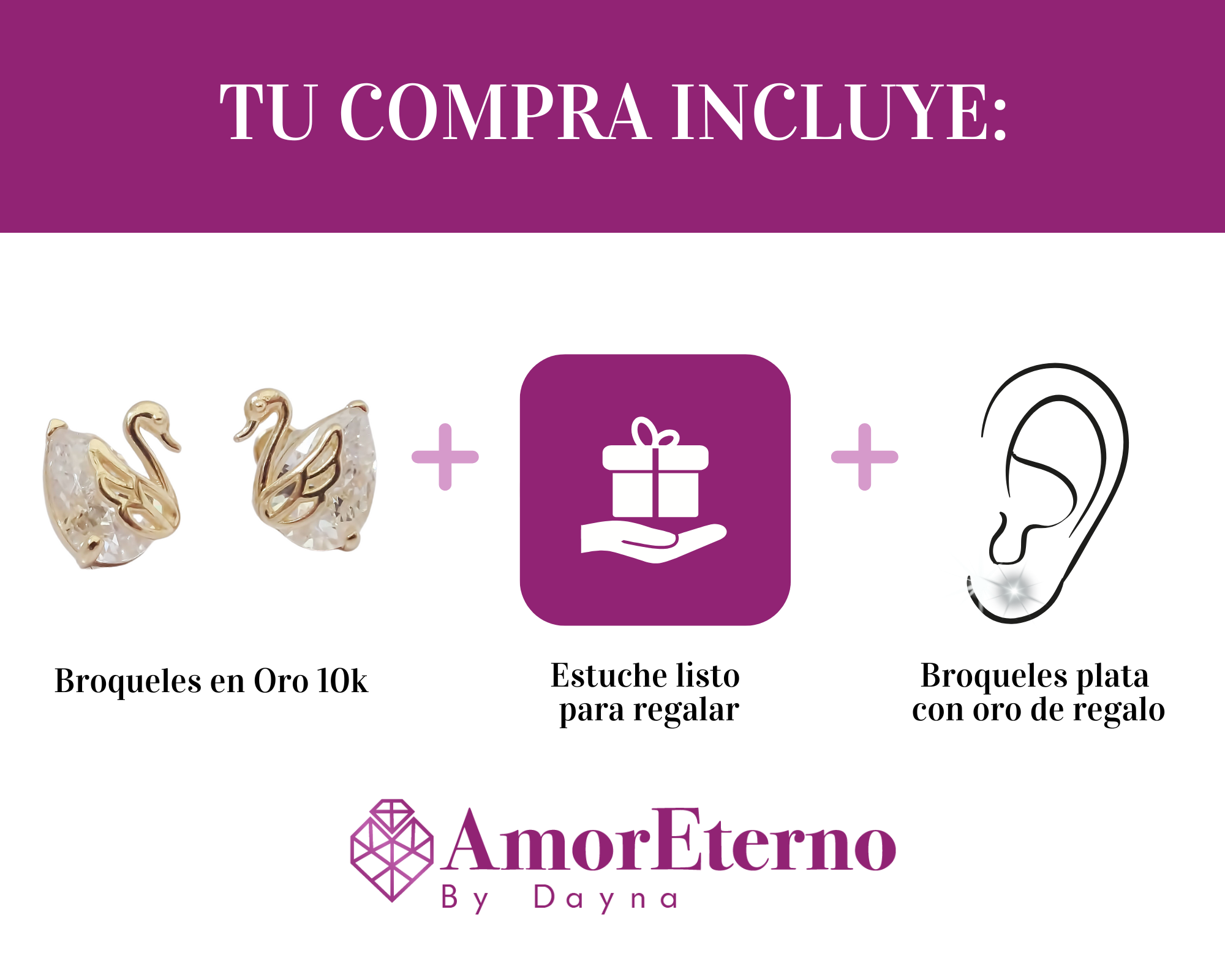 Amor Eterno - Broqueles Cisne Aretes / Oro 10k