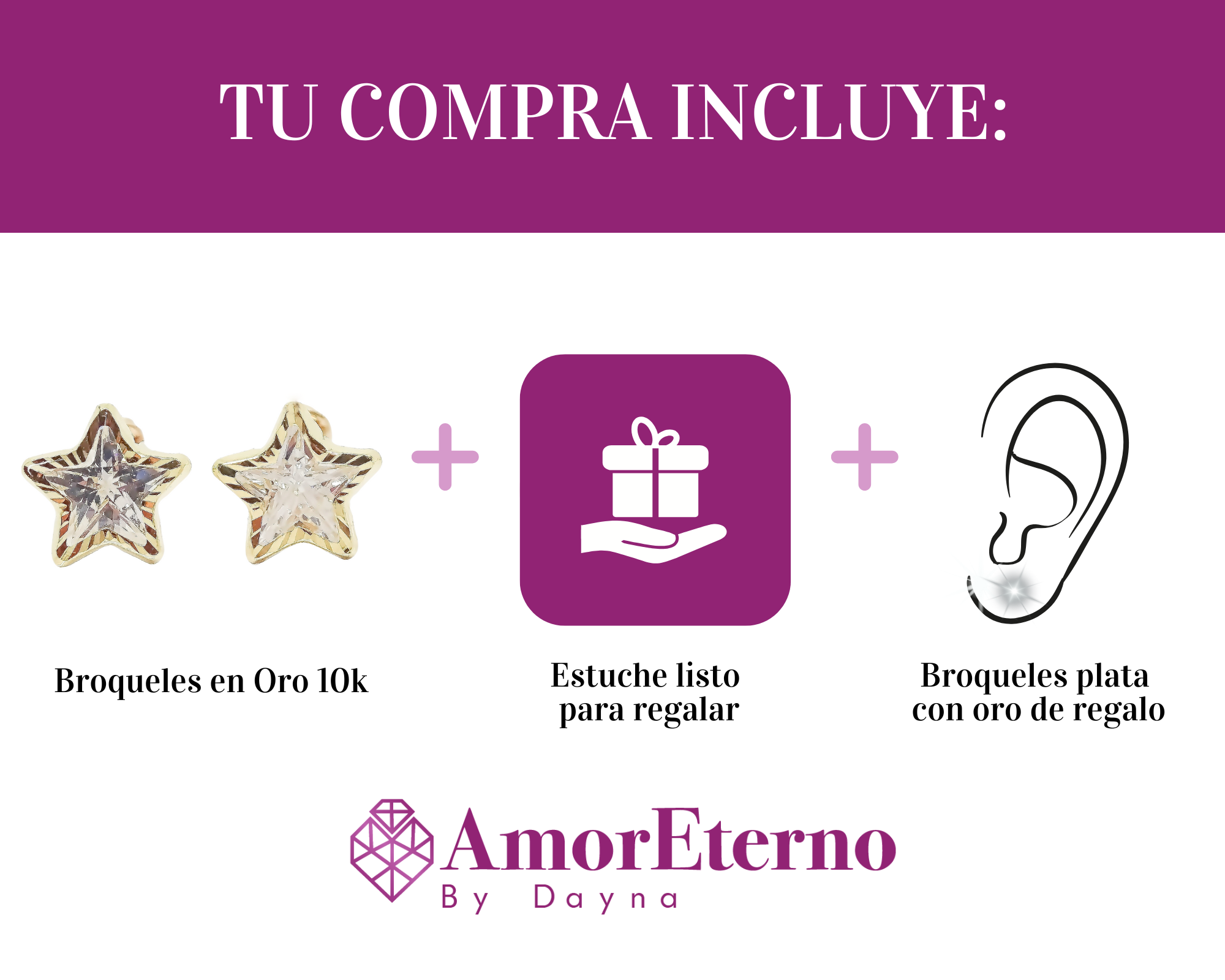 Amor Eterno - Broqueles / Estrella Facetada Dama Oro 10k