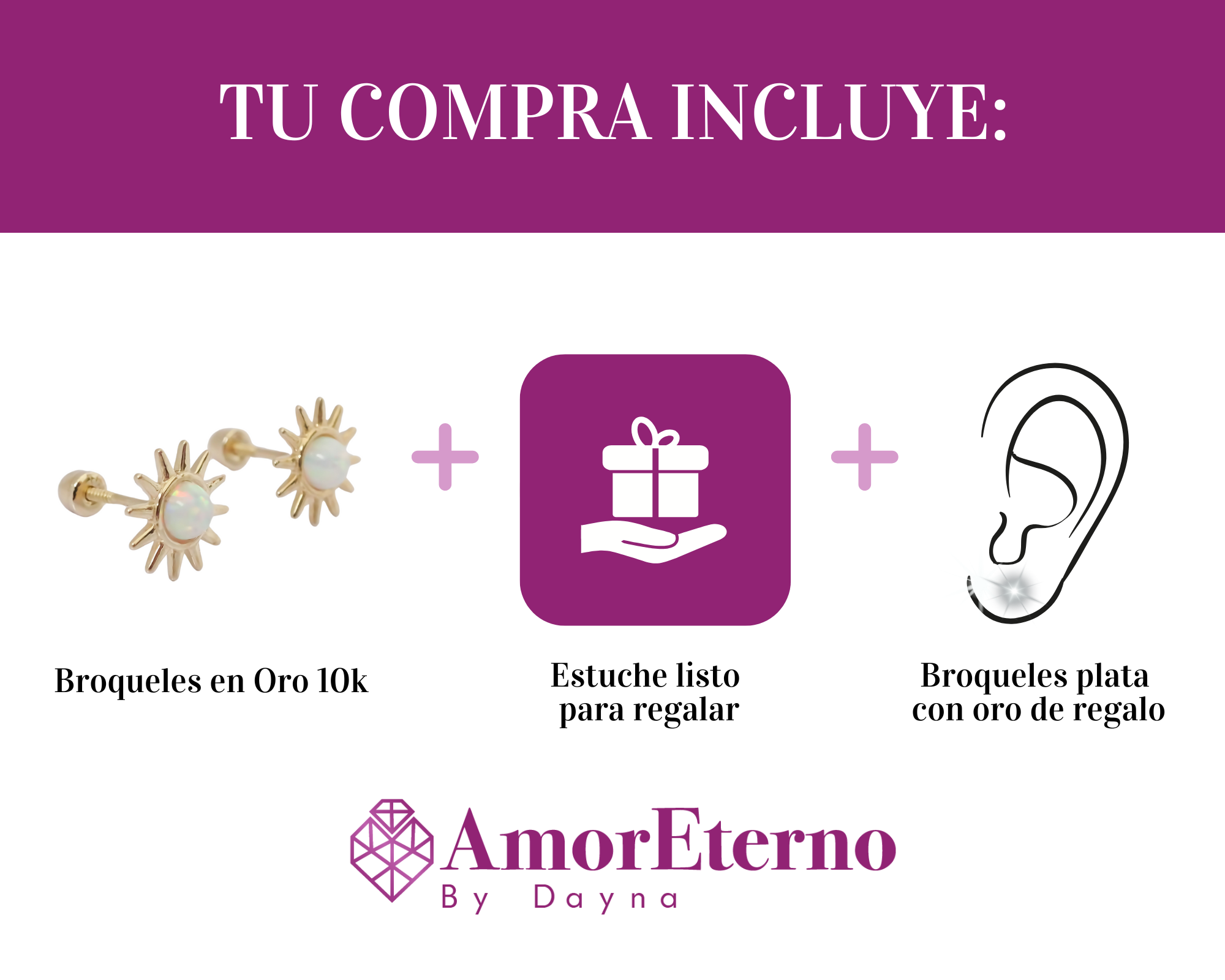 Amor Eterno - Broqueles Sol Ópalo Aretes / Oro 10k