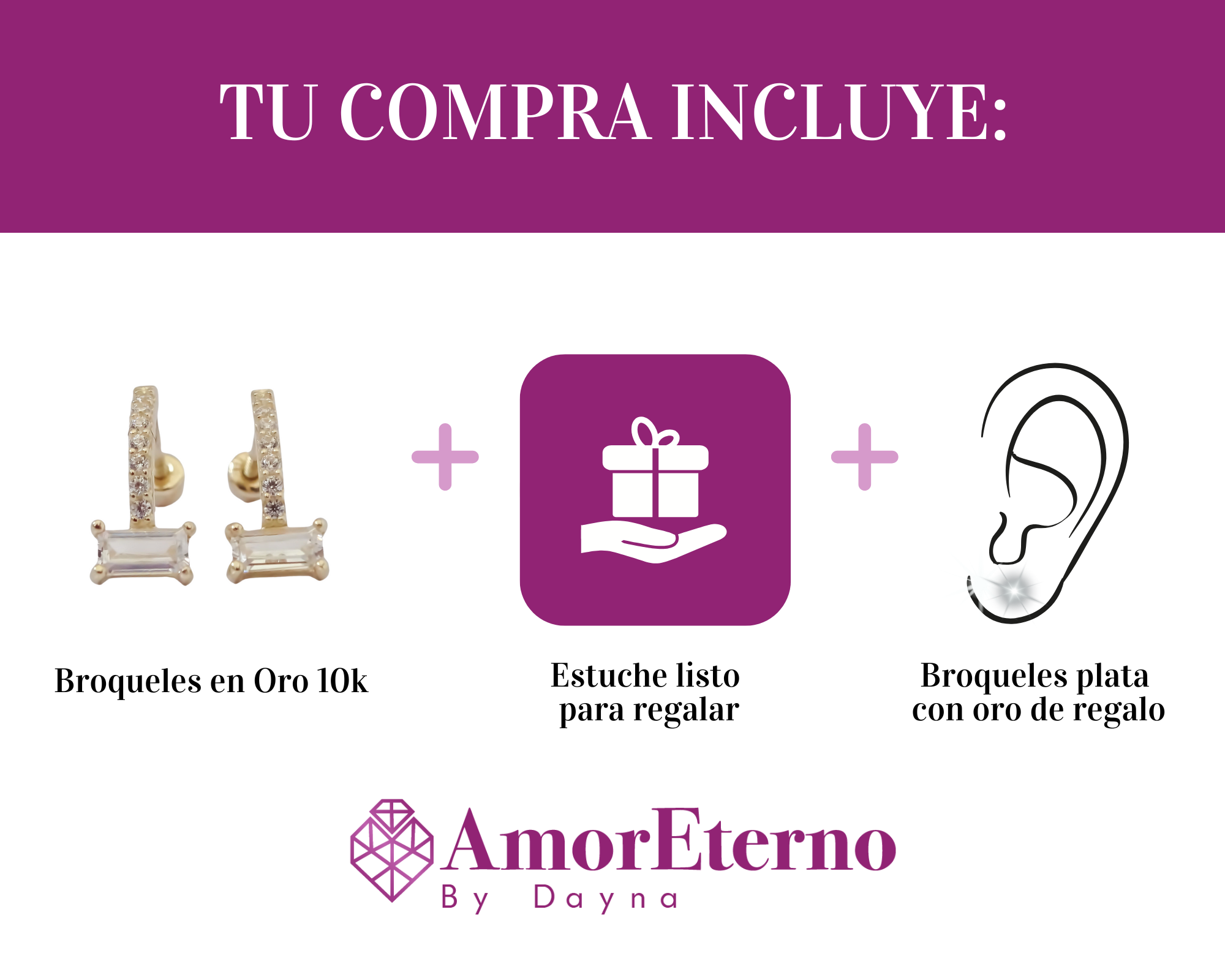 Amor Eterno - Broqueles / Media Arracada Radiant Oro 10k