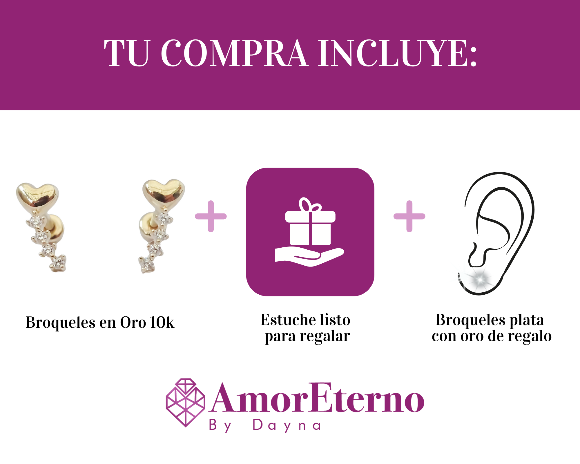 Amor Eterno - Broqueles Corazón Cometa Aretes / Oro 10k