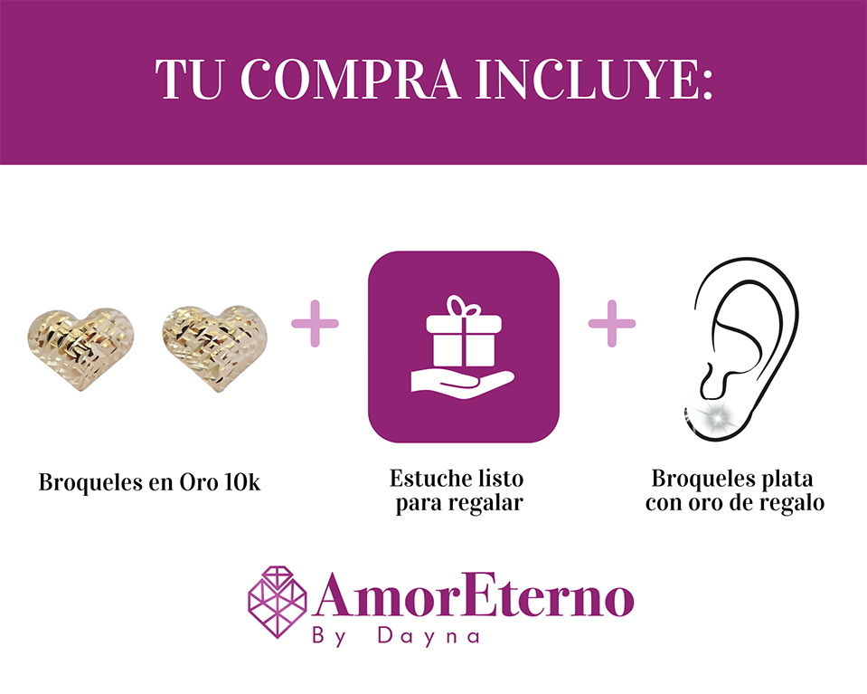 Amor Eterno - Broqueles Corazón Grande Diamantado / Oro 10k