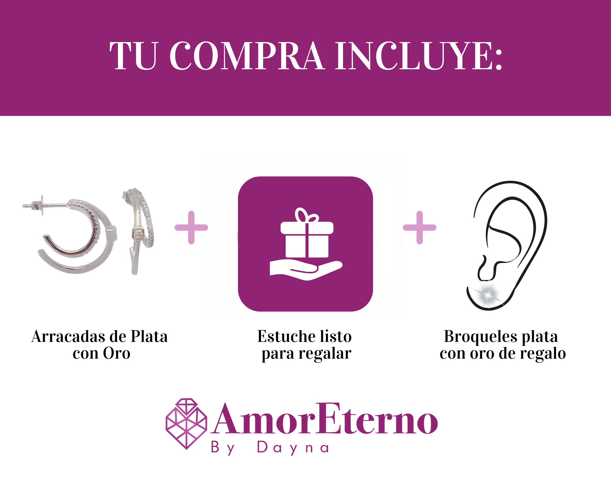 Amor Eterno - Doble Arracada / Plata Con Oro
