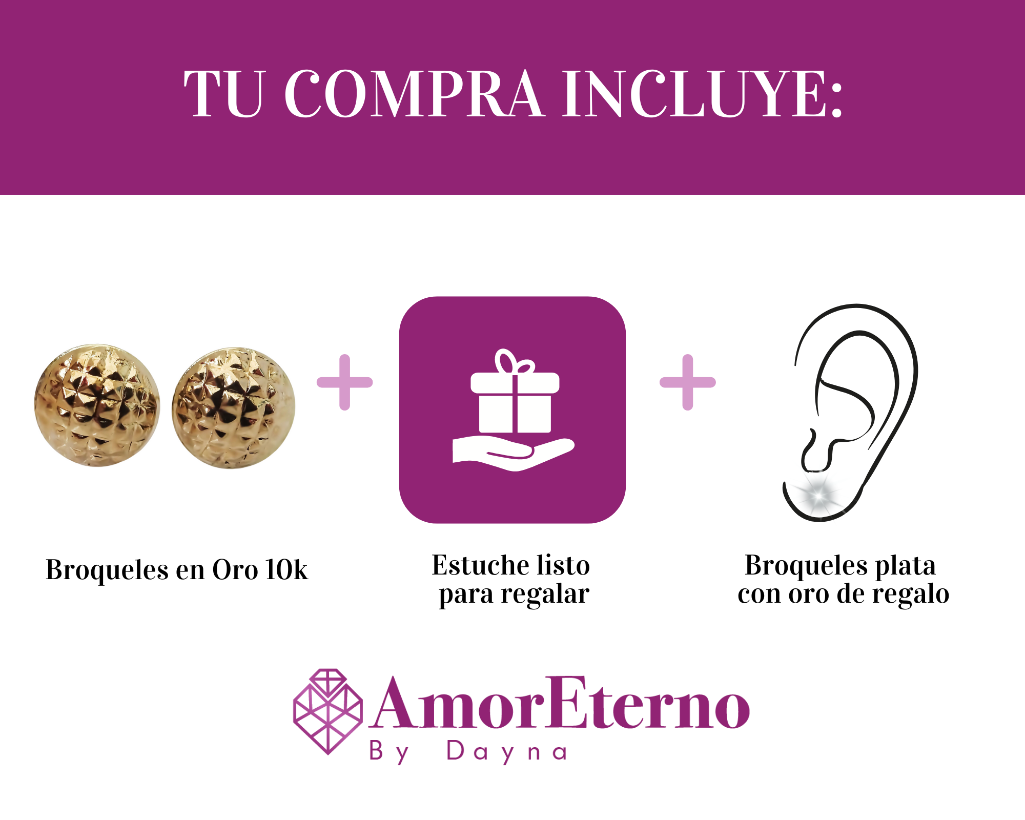 Amor Eterno - Broqueles Media Esfera / Aretes Oro 10k