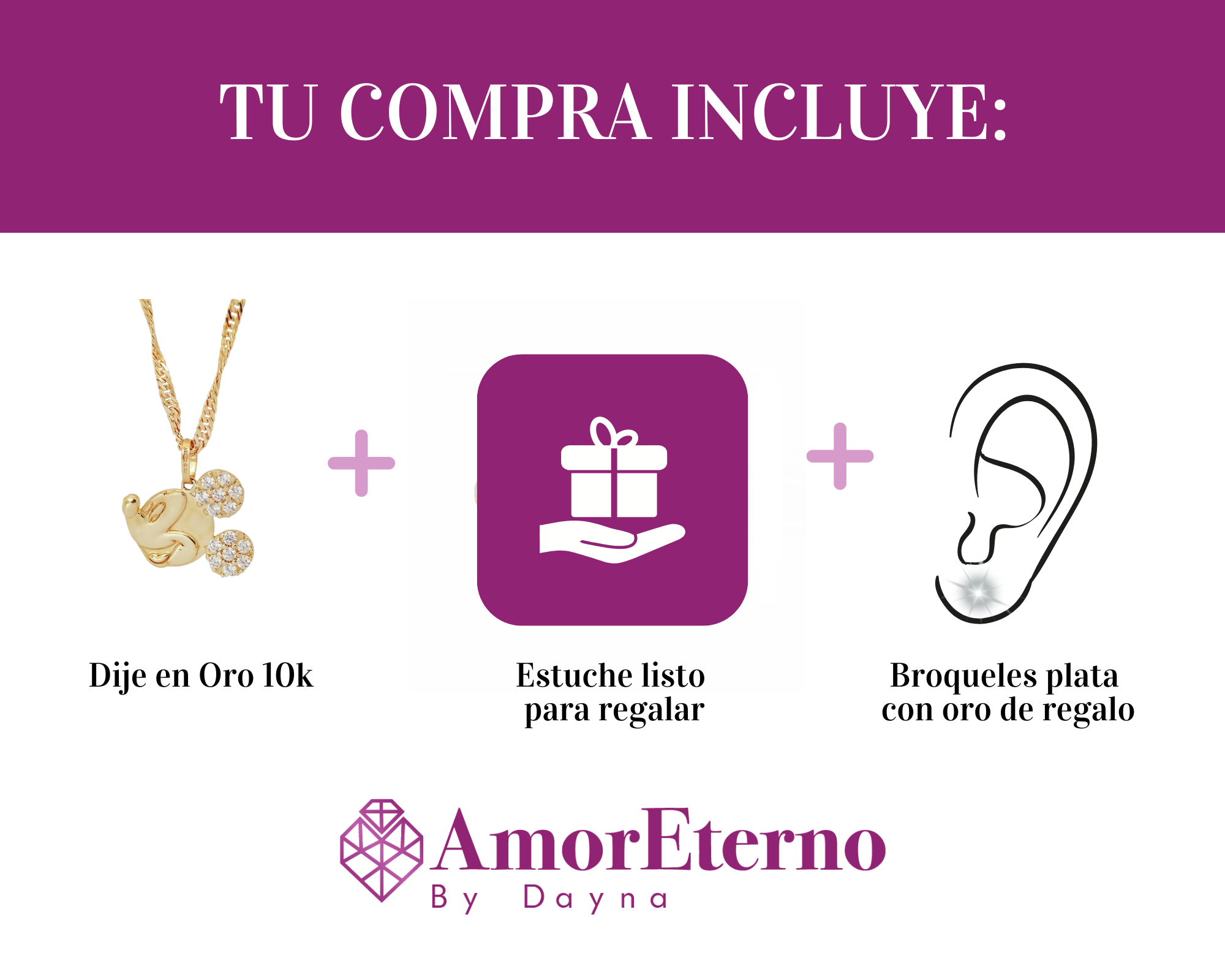 Amor Eterno - Dije Mickey Disney / Oro Sólido 10k