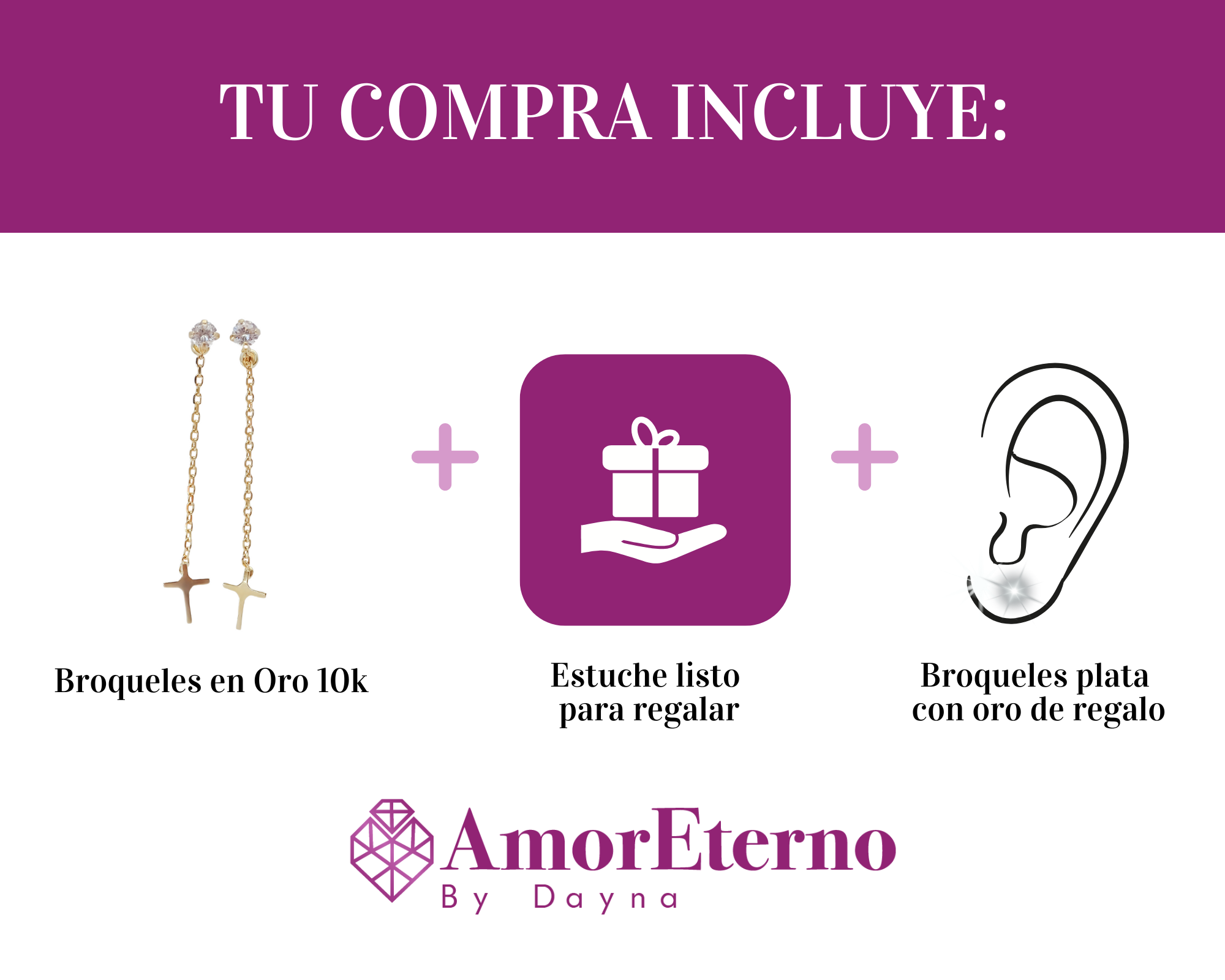 Amor Eterno - Aretes Largos / Oro Sólido 10k Cruz