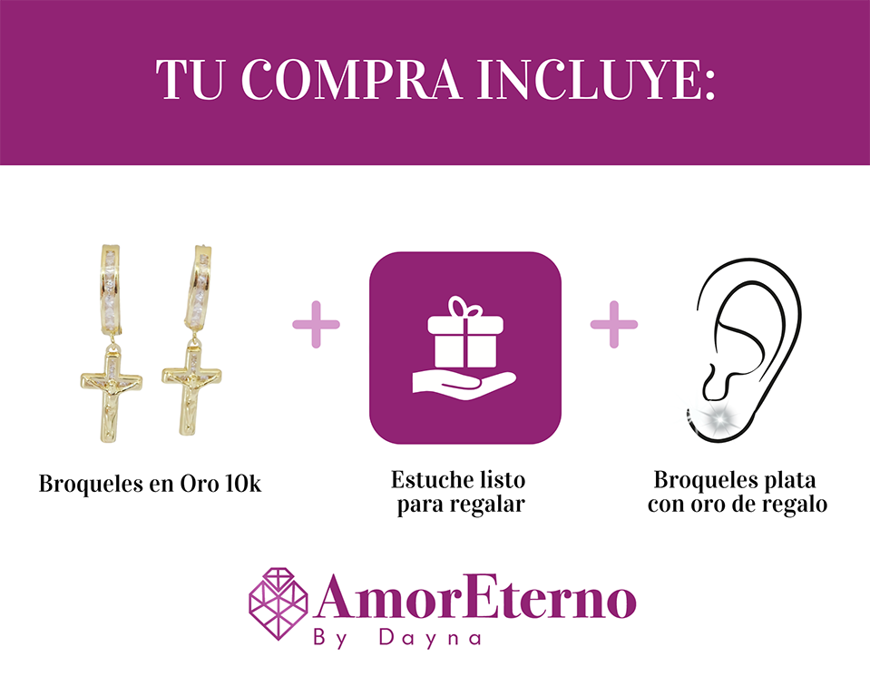 Amor Eterno - Arracadas Huggie Cruz / Oro 10k