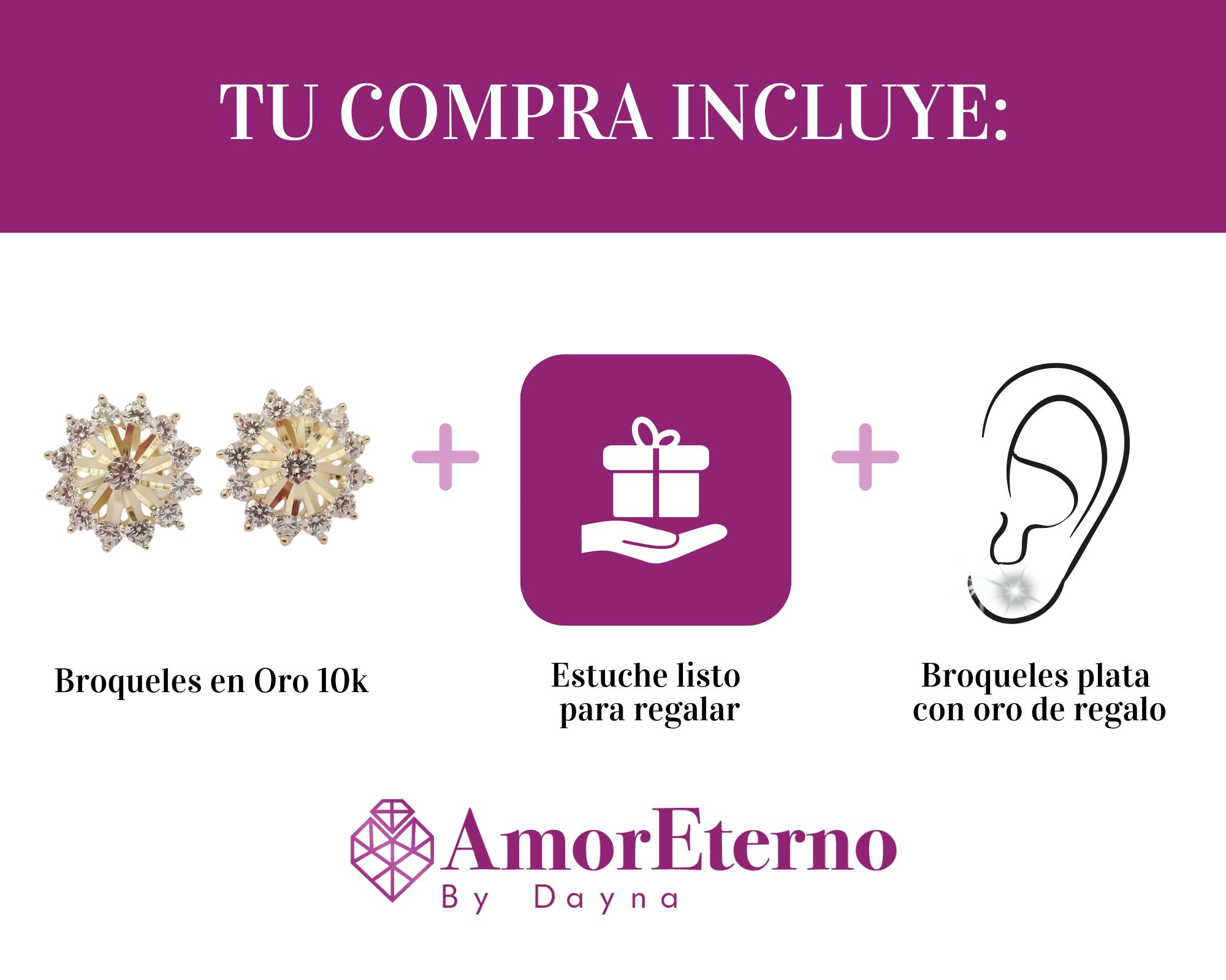 Amor Eterno - Broqueles Rosa Reina Aretes / Oro 10k