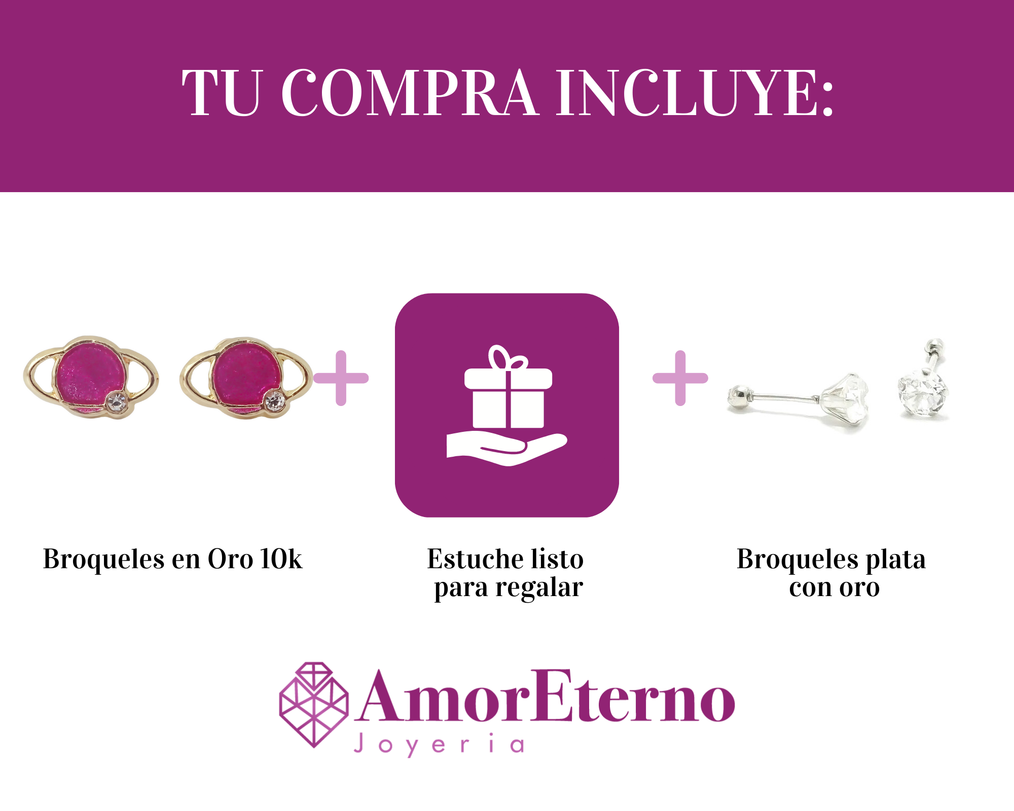 Amor Eterno - Broqueles Deluxe Saturno / Aretes / Oro 10k / Rosado