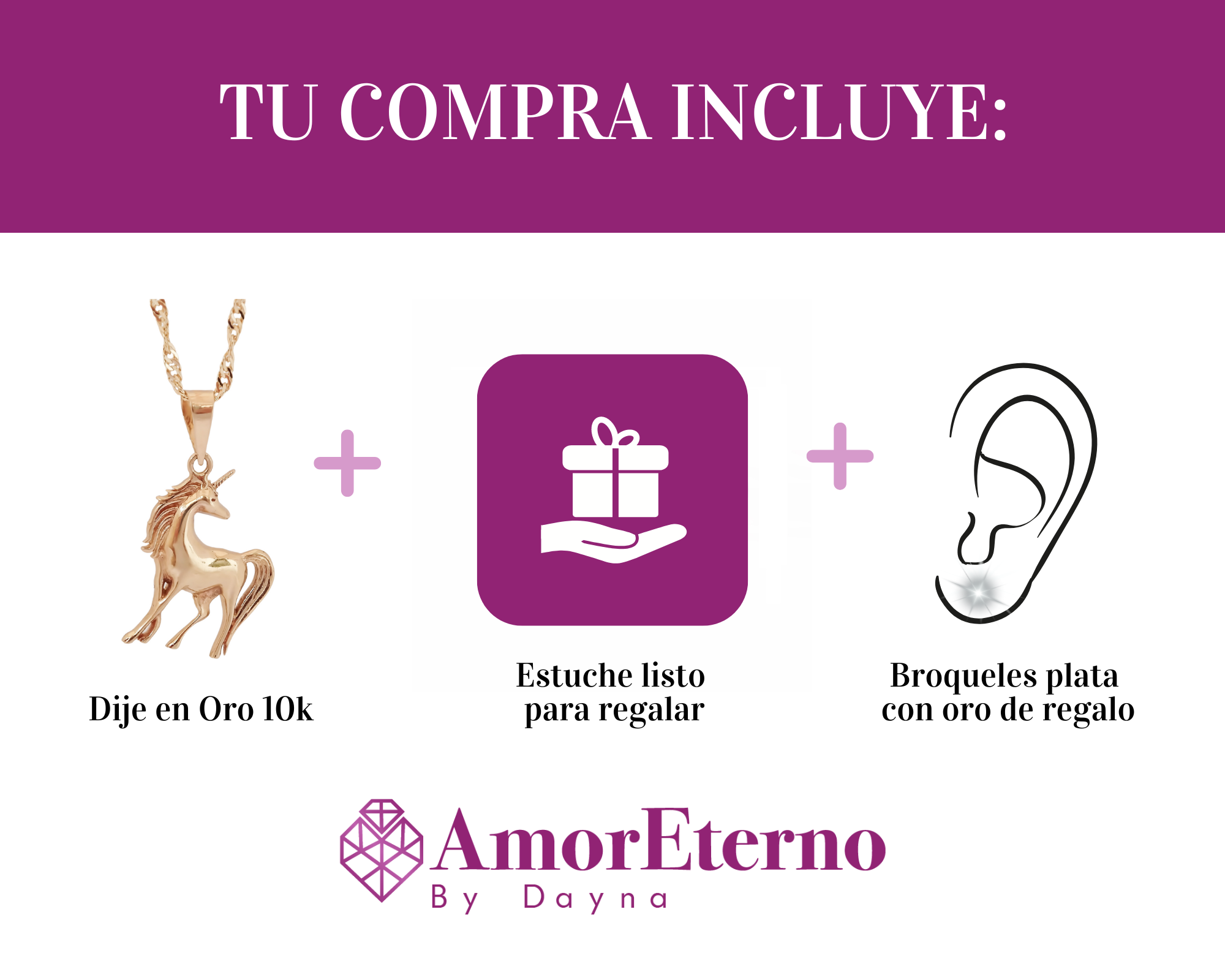 Amor Eterno - Dije Unicornio Elegante / Oro Sólido 10k