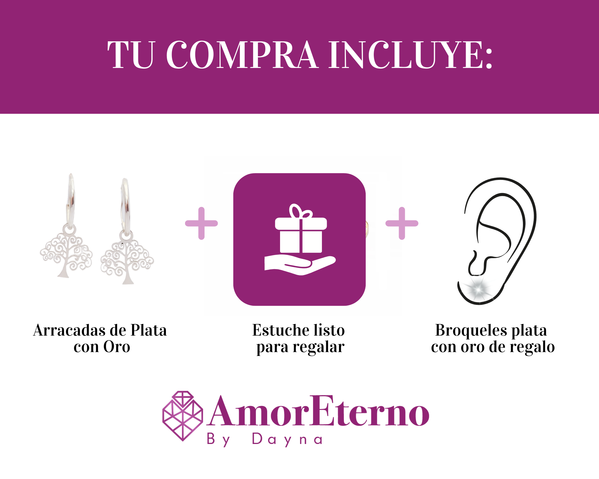 Amor Eterno - Árbol De La Vida Con Arracada / Plata Con Oro