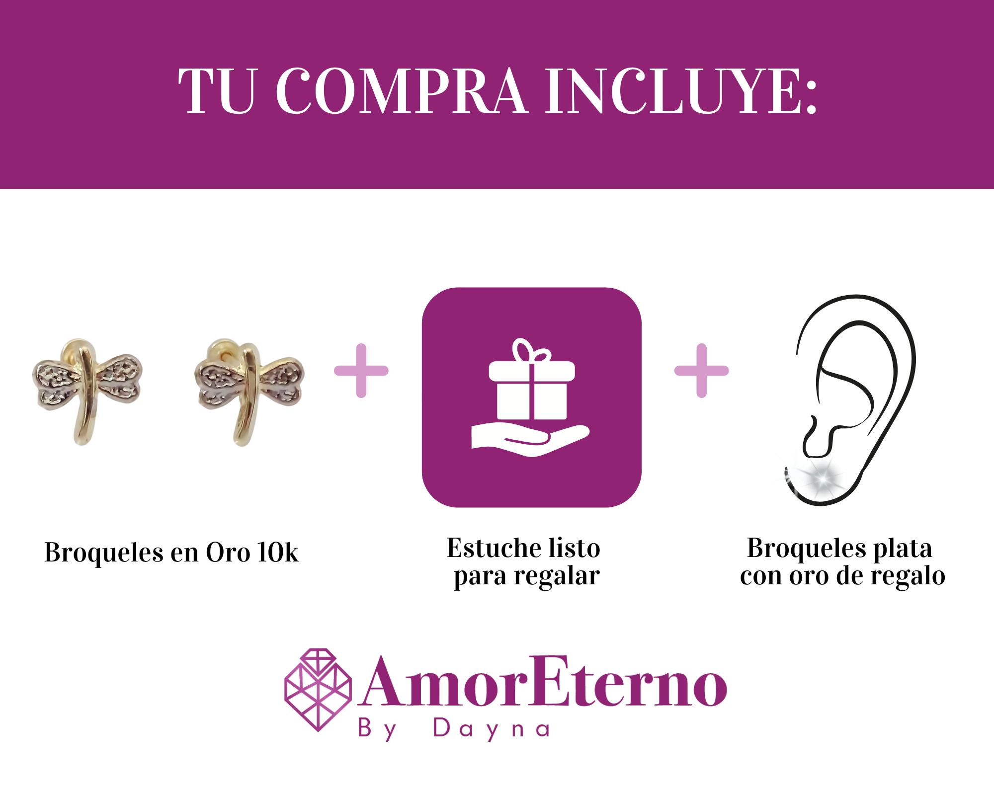 Amor Eterno - Broqueles Libélula Aretes / Oro 10k