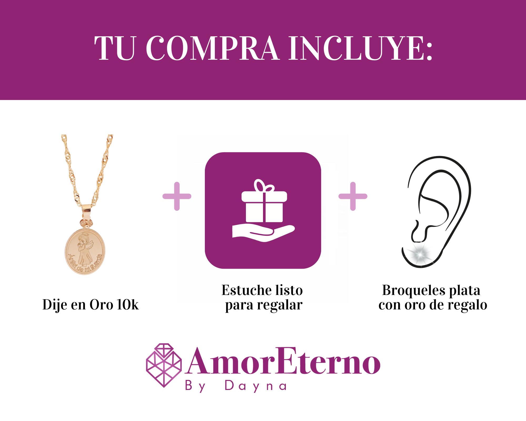 Amor Eterno - Ángel De La Guarda Medalla / Oro Sólido 10k