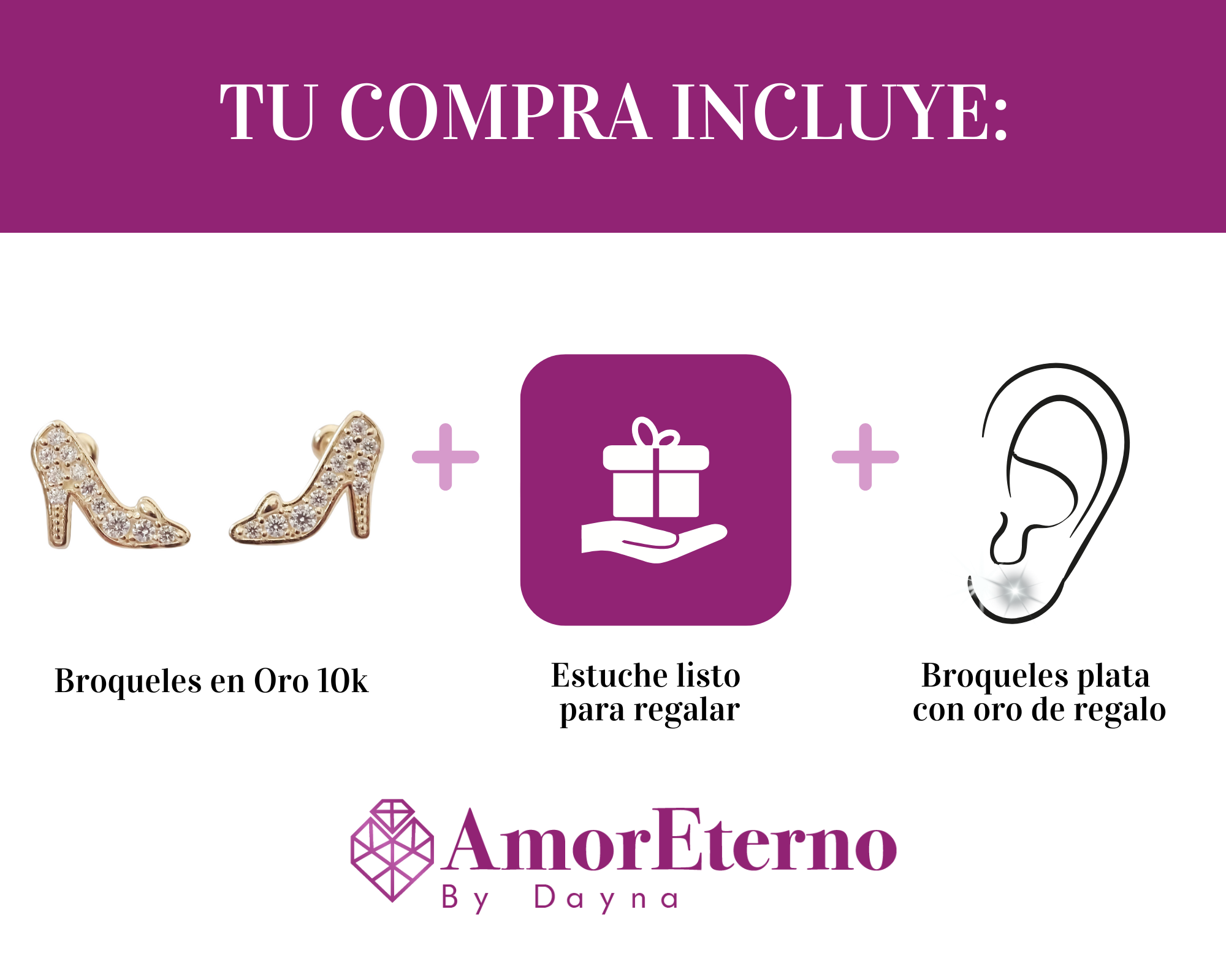 Amor Eterno - Broqueles Zapatilla Cenicienta Disney /oro 10k