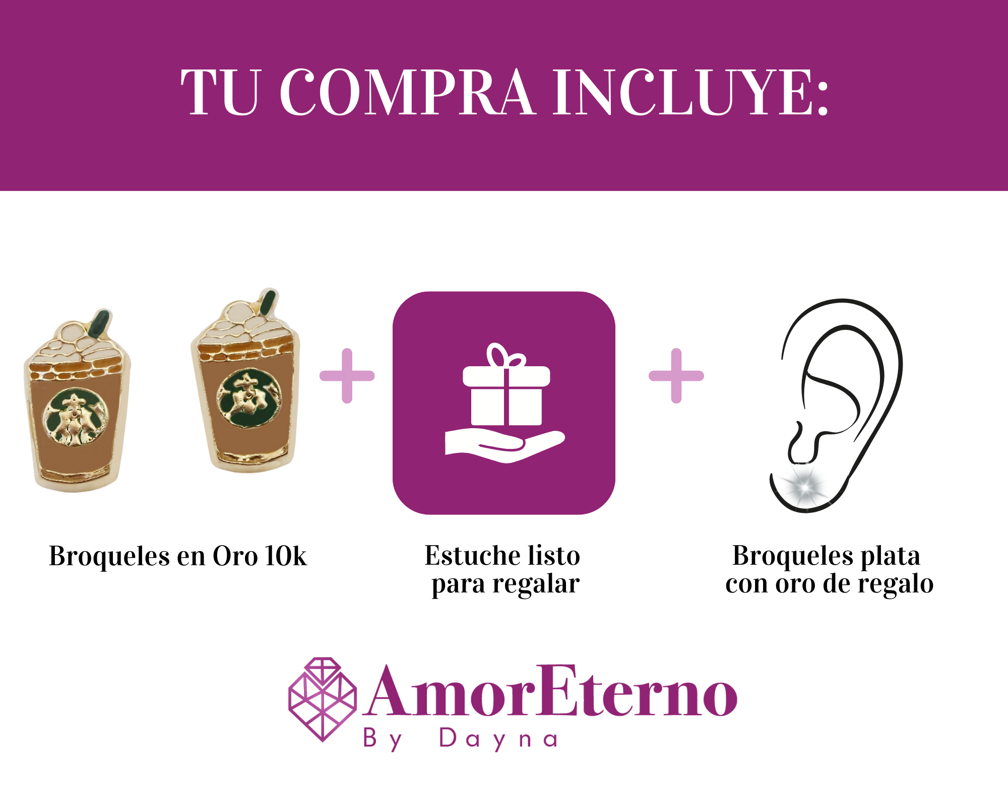 Amor Eterno - Broqueles Frappe Café Malteada / Oro 10k / Chocolate