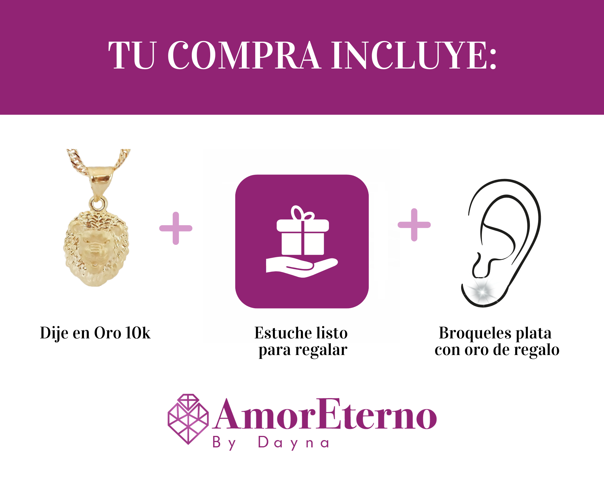 Amor Eterno - Dije León / Oro Sólido 10k