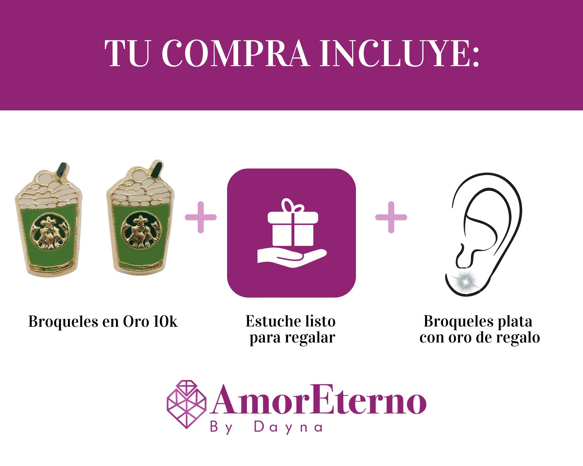 Amor Eterno - Broqueles Frappe Café Malteada / Oro 10k / Matcha