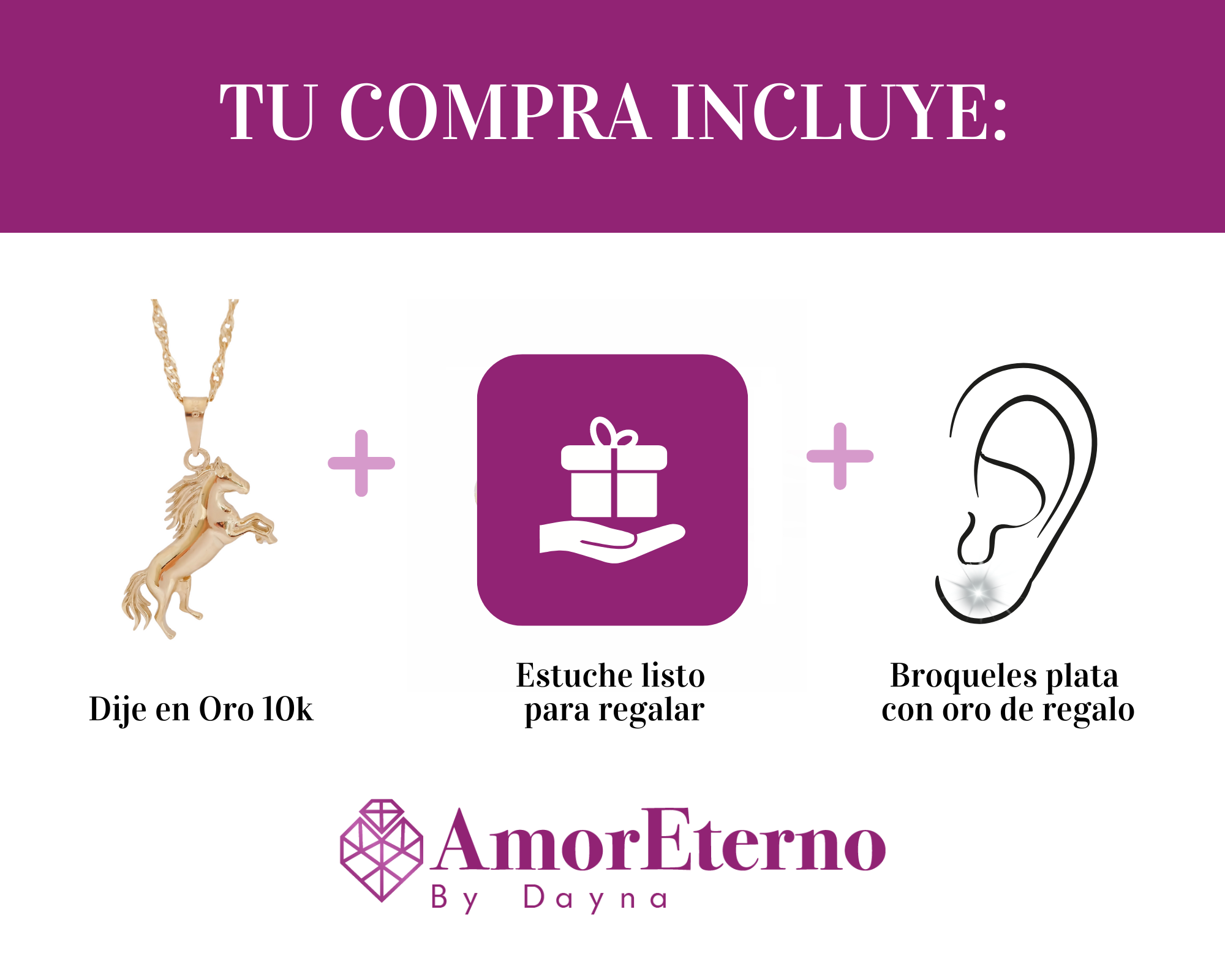 Amor Eterno - Dije Caballo Elegante / Oro Sólido 10k