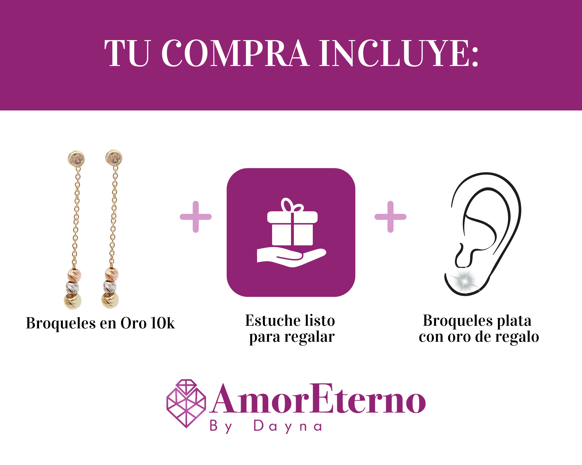 Amor Eterno - Aretes Colgantes Bisel Bolitas / Oro 10k