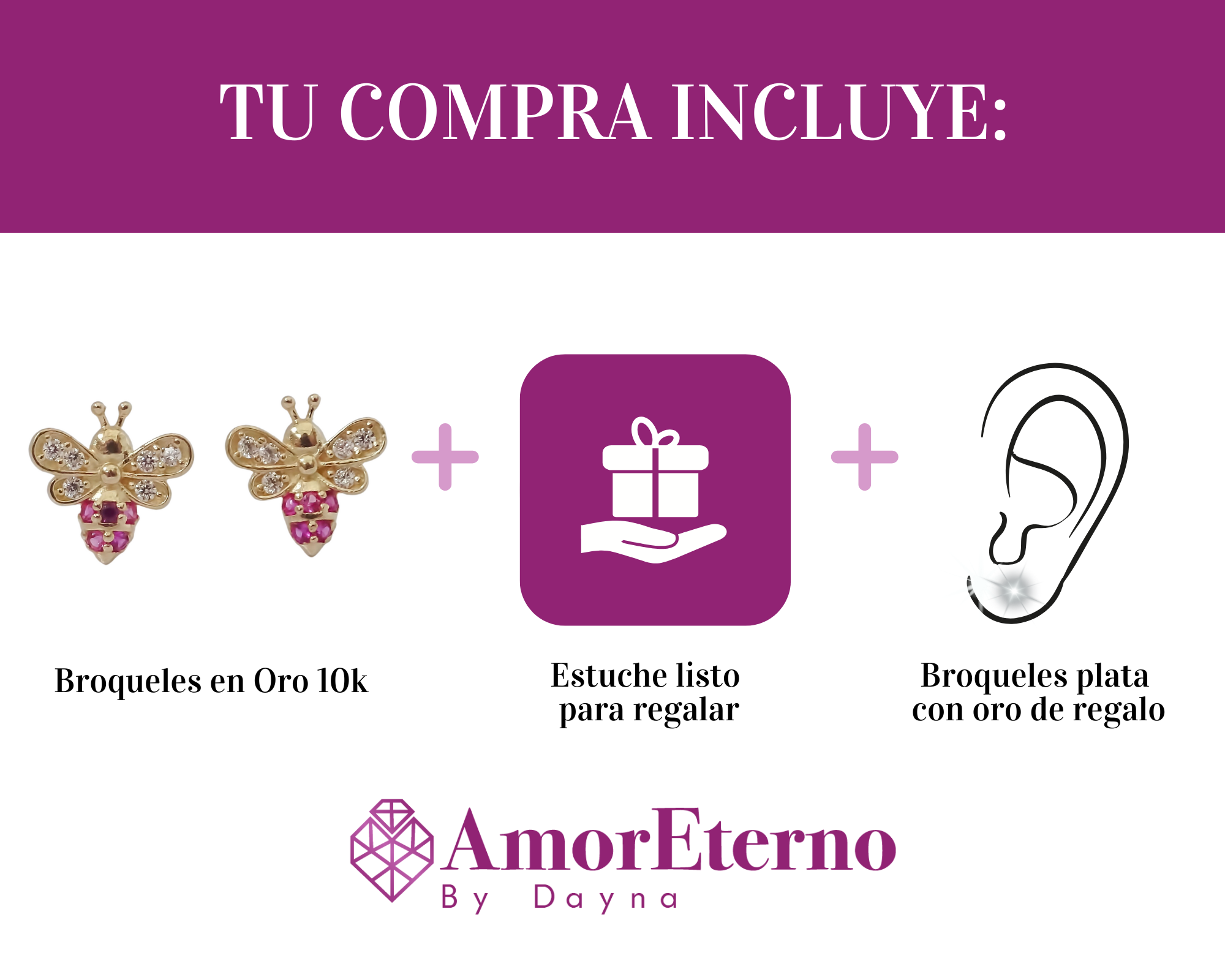Amor Eterno - Broqueles Abeja Premium / Oro 10k
