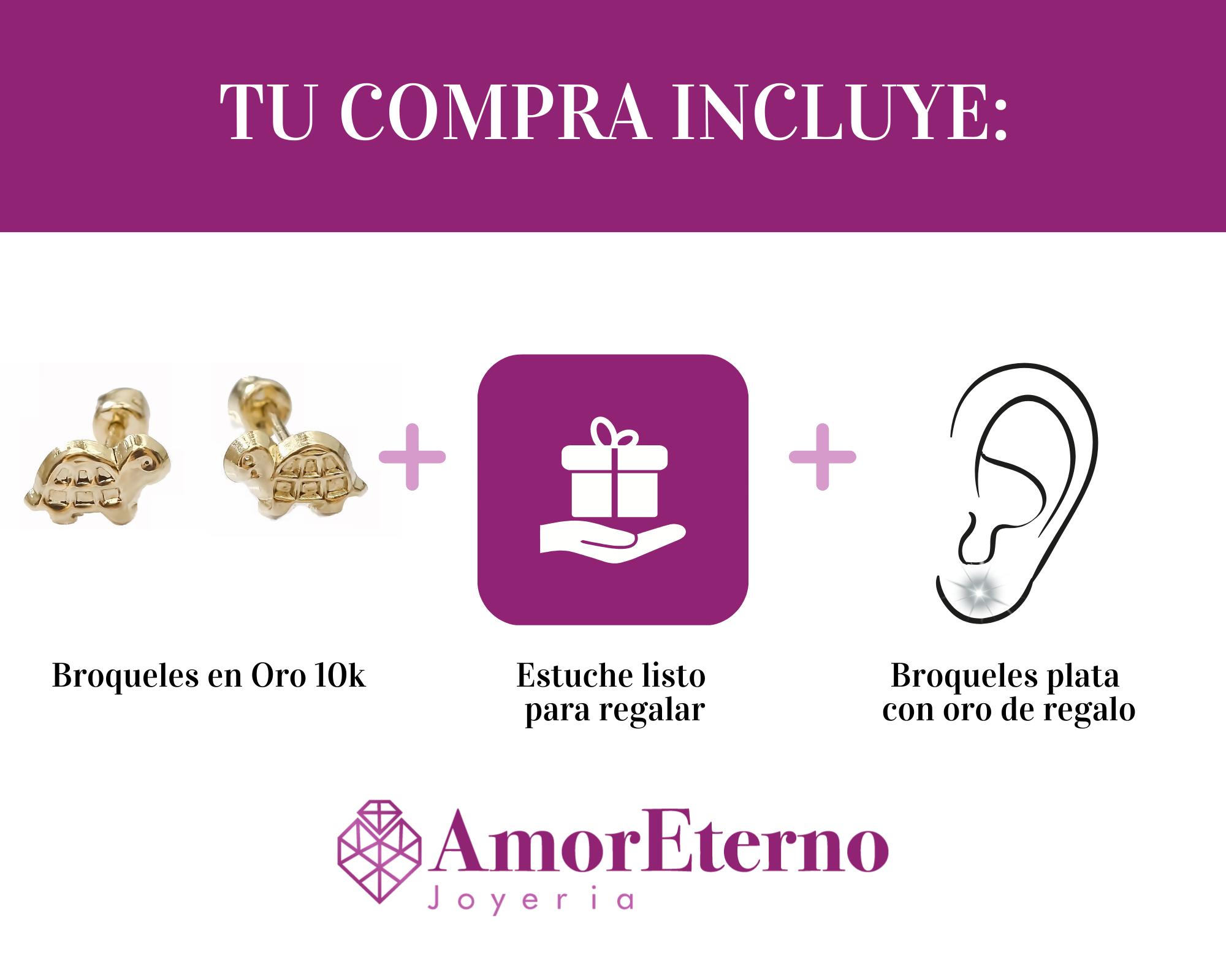 Amor Eterno - Broqueles Tortuga Mini Bebé / Aretes / Oro 10k