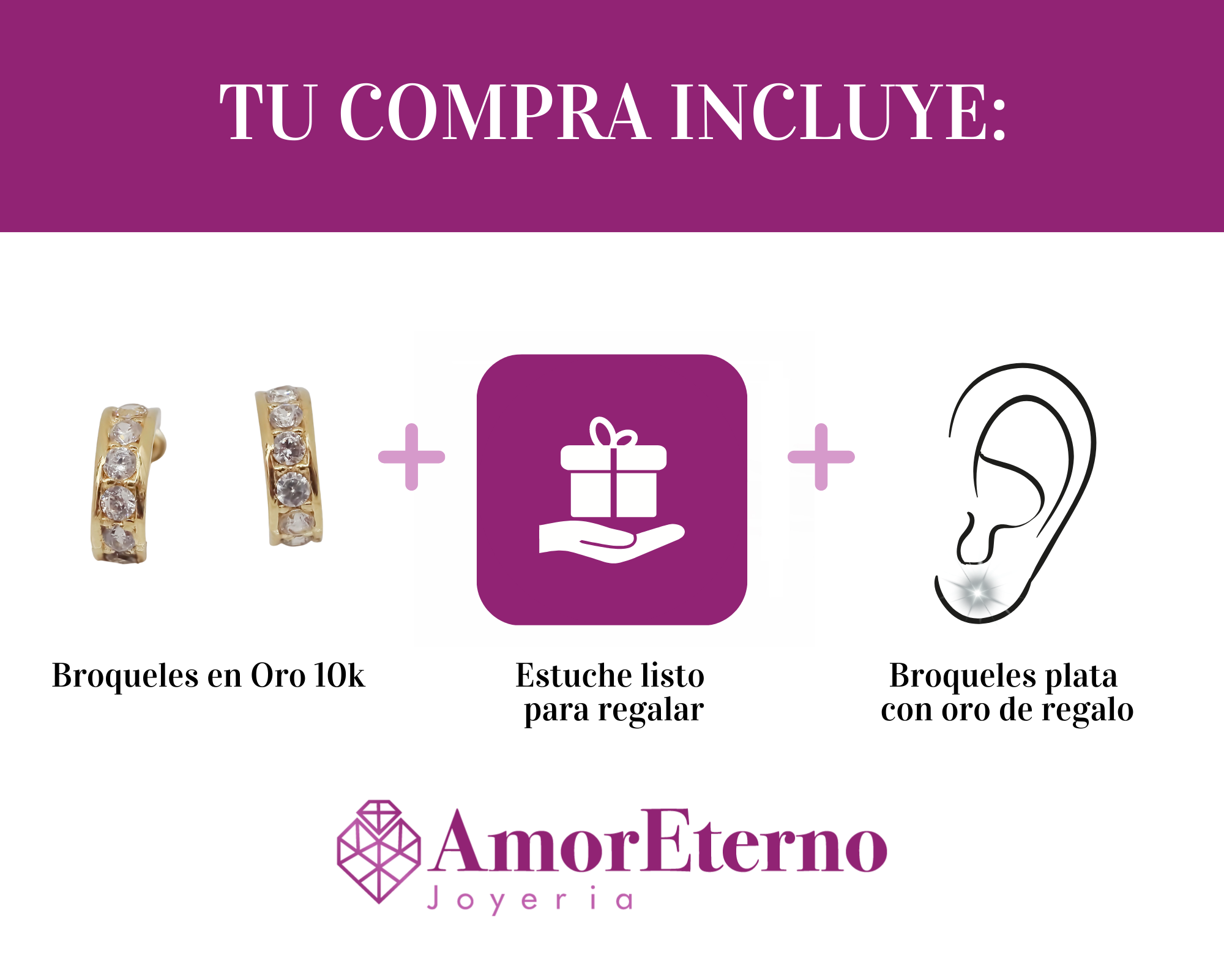 Amor Eterno - Broqueles / Media Arracada Riel Aretes Oro 10k