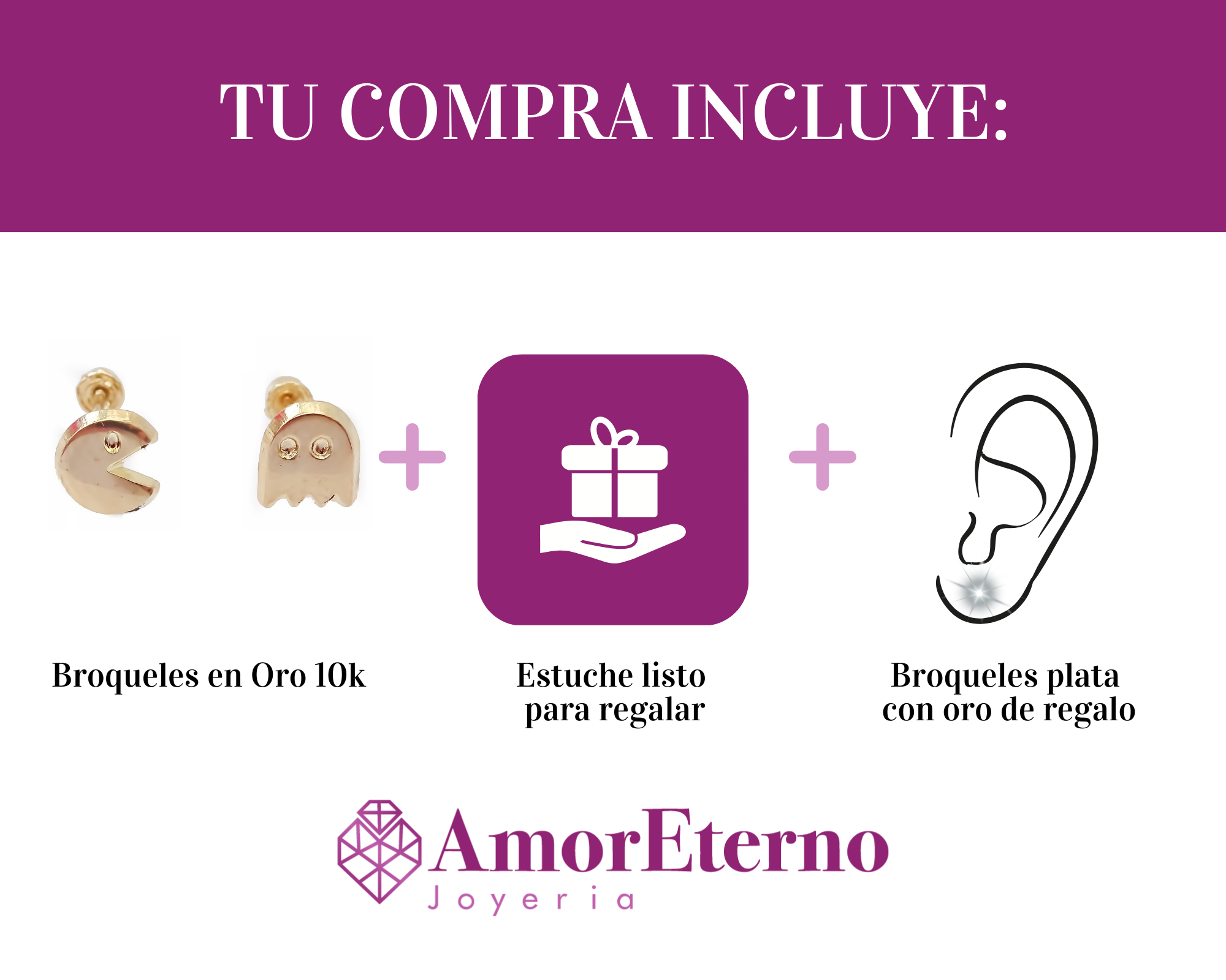 Amor Eterno - Broqueles Par Pacman Fantasma Aretes / Oro 10k