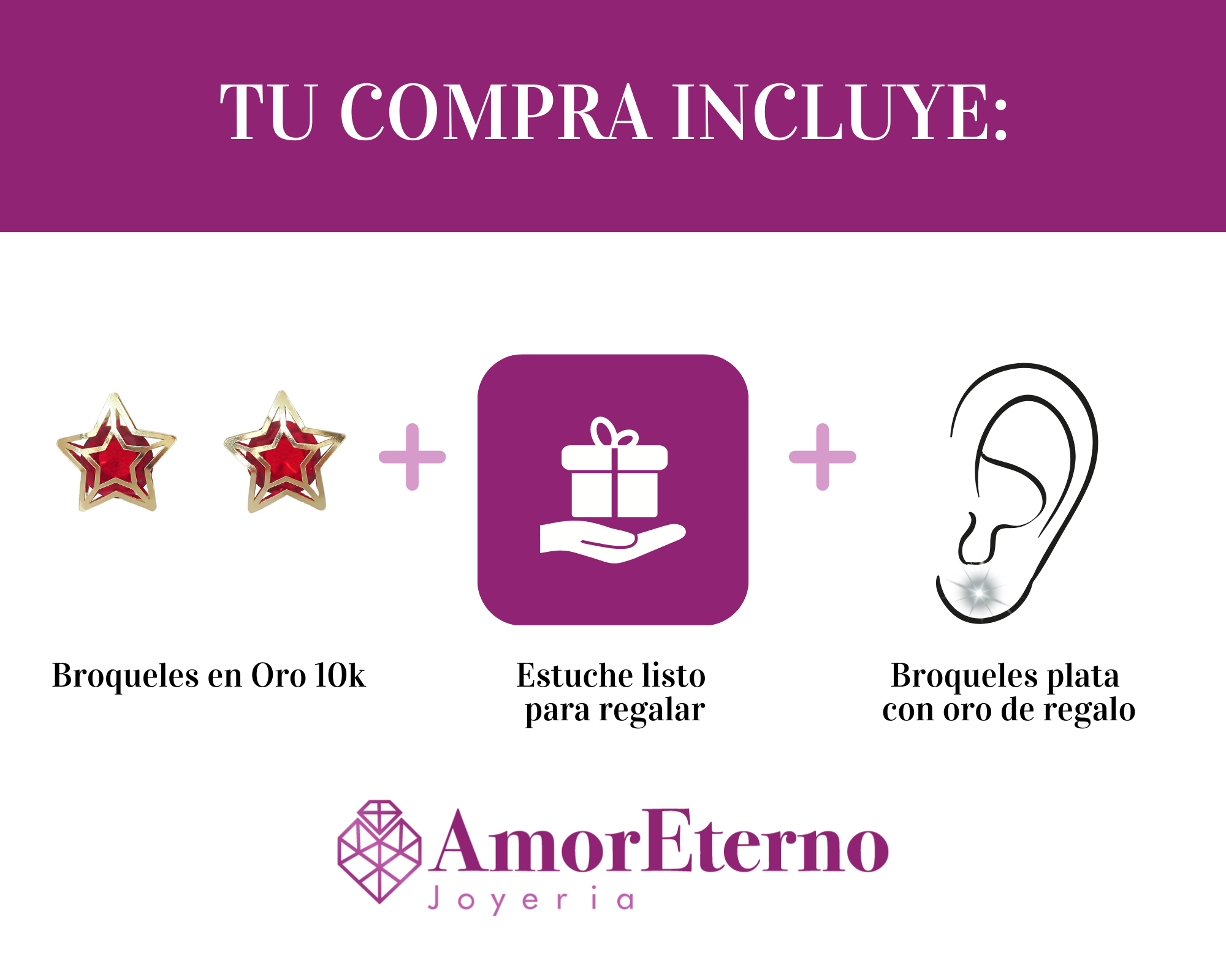 Amor Eterno - Broqueles Estrella Tecno / Aretes / Oro 10k