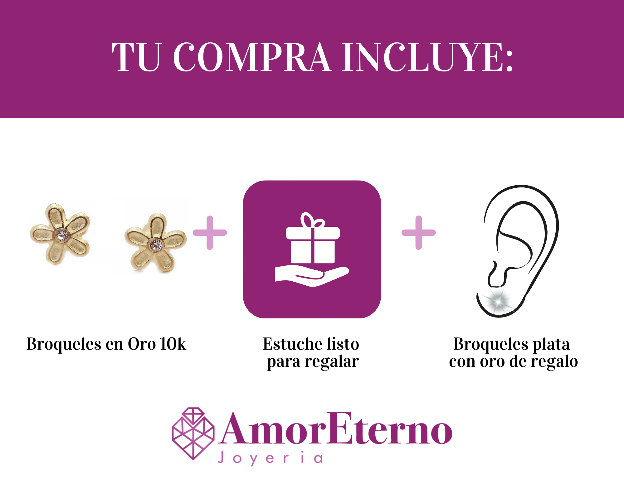 Amor Eterno - Broqueles Margarita / Aretes / Oro Sólido 10k