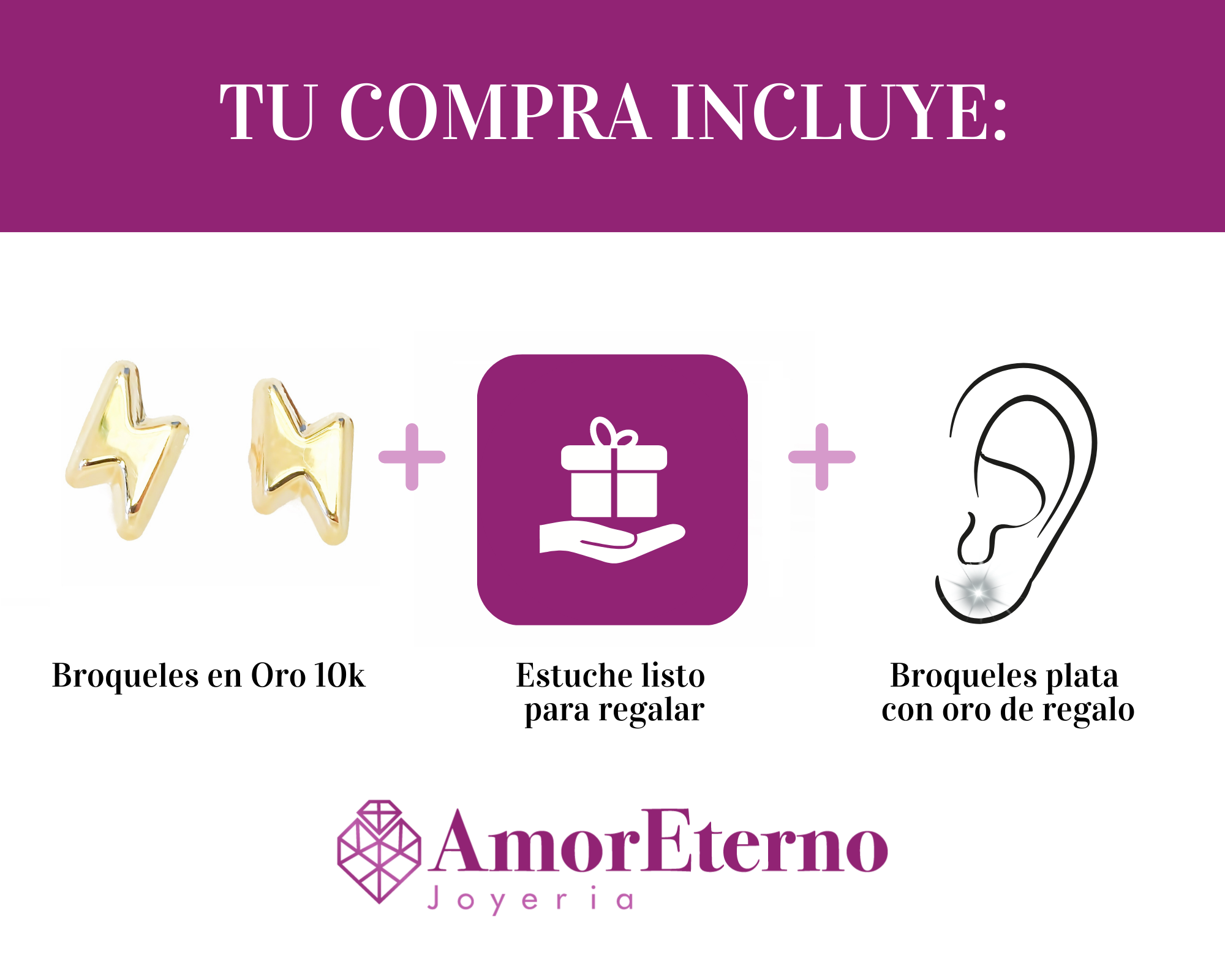 Amor Eterno - Broqueles Rayo Basic Aretes / Oro 10k