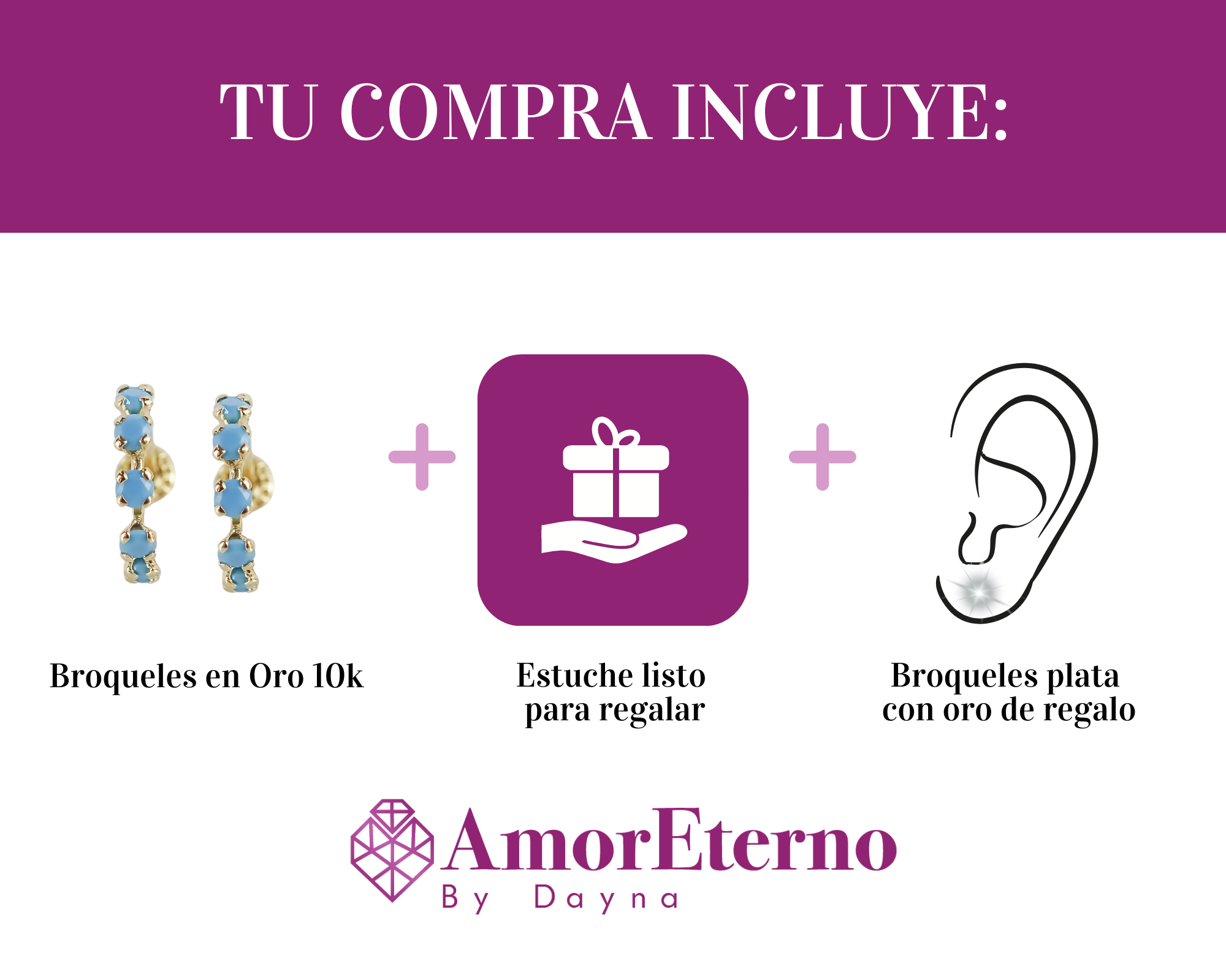 Amor Eterno - Broqueles Media Arracada / Aretes / Oro 10k / Turquesa