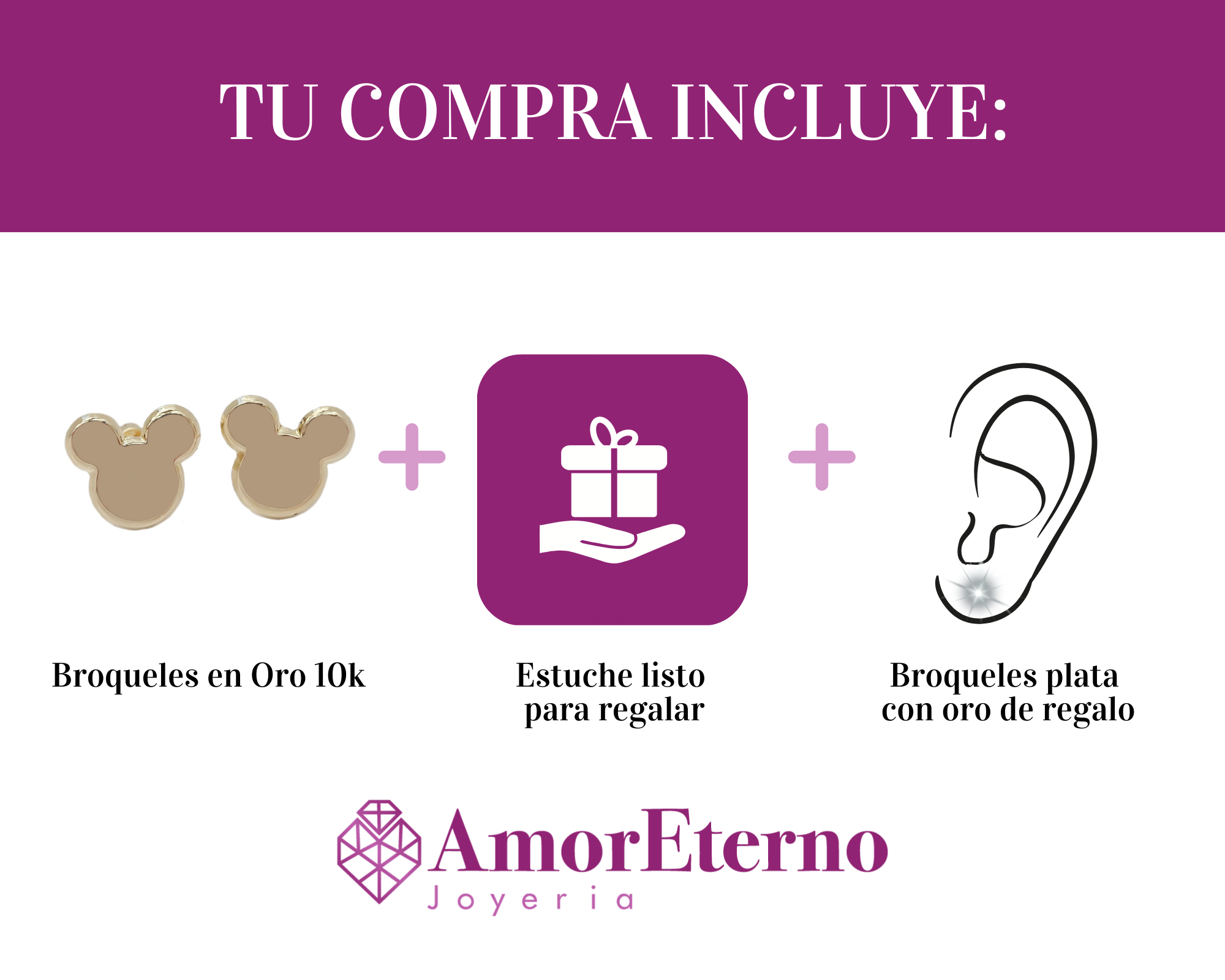 Amor Eterno - Broqueles / Disney Botón Mickey Oro 10k