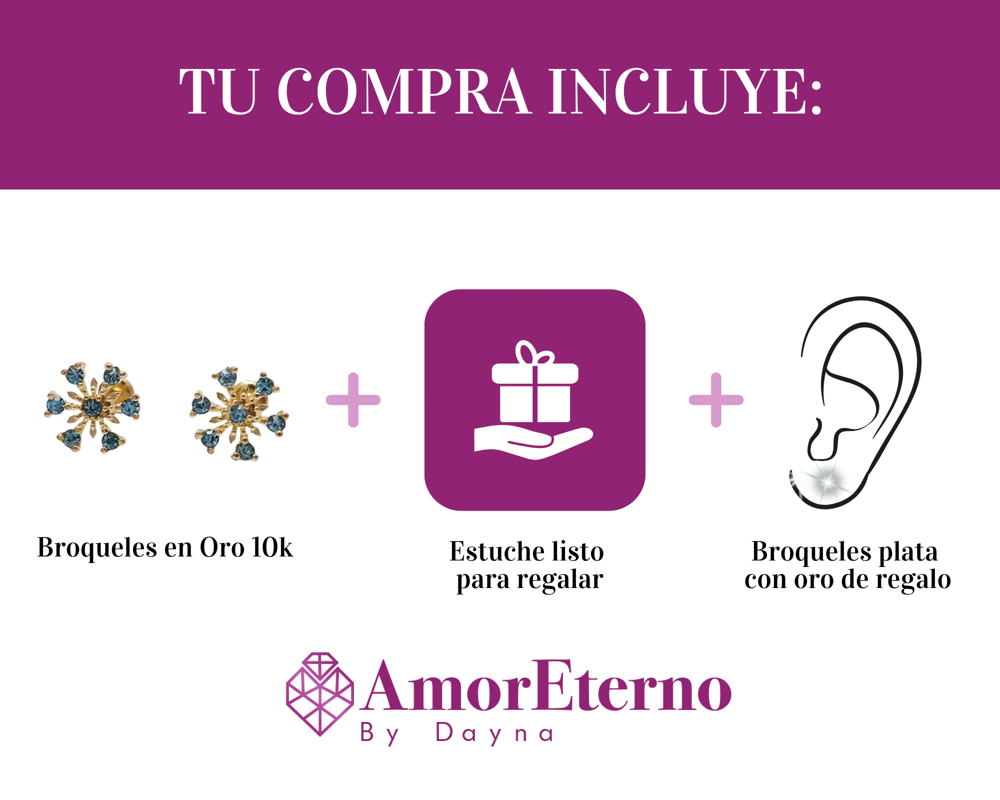 Amor Eterno - Broqueles Copo Frozen / Aretes Oro 10k