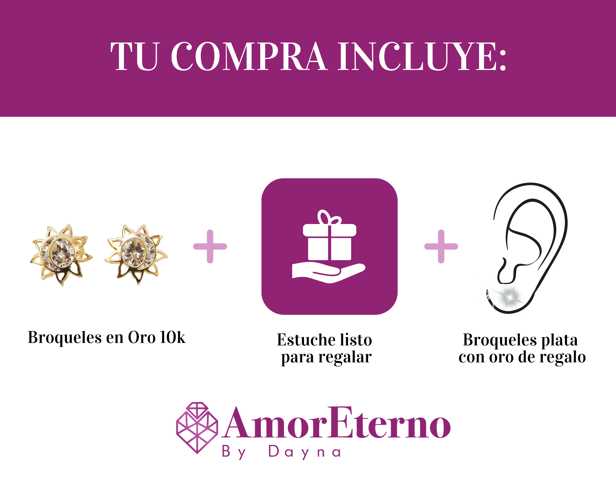 Amor Eterno - Broqueles Eclipse 3d / Aretes Oro 10k