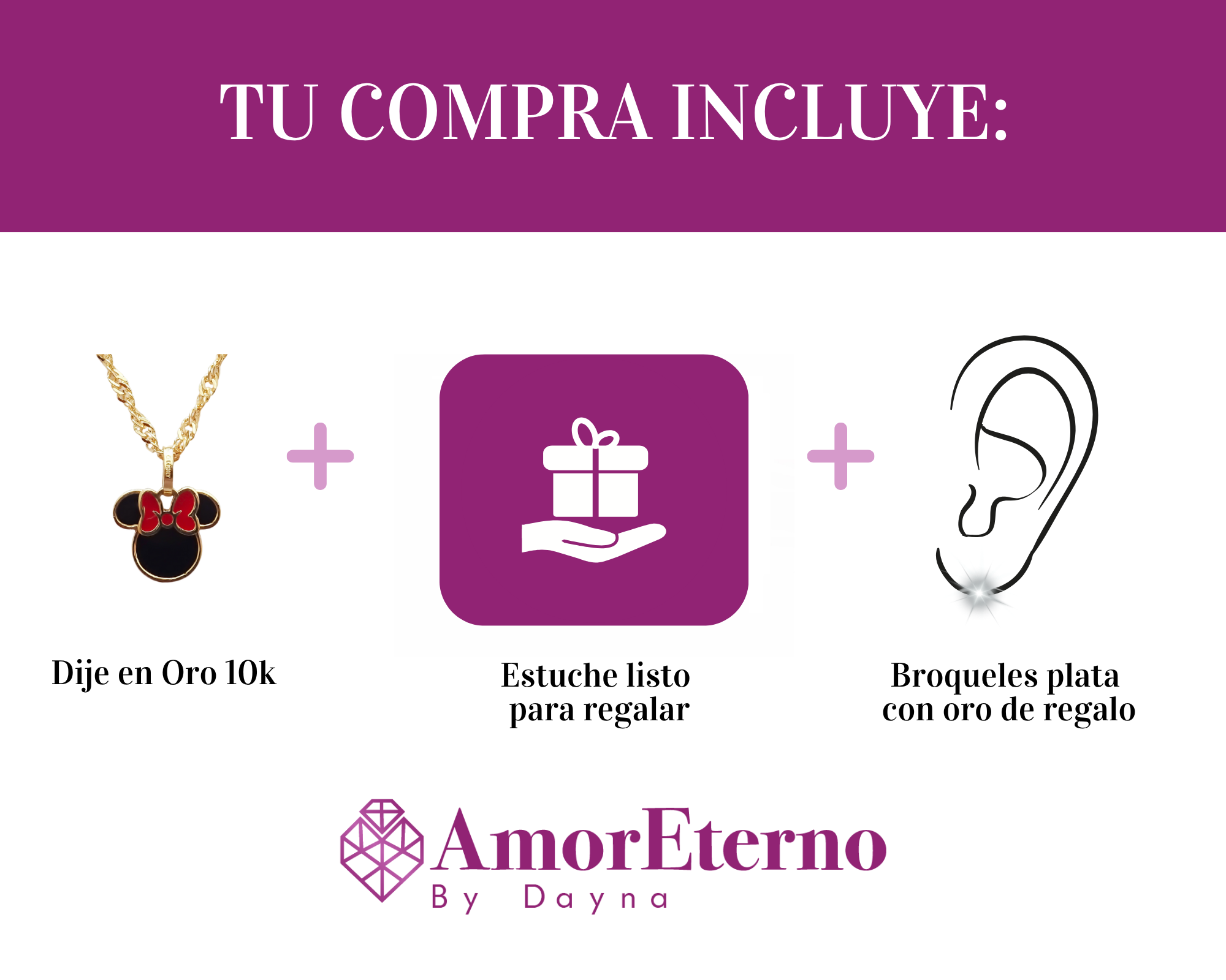 Amor Eterno - Dije Minnie Esmaltada / Oro Sólido 10k