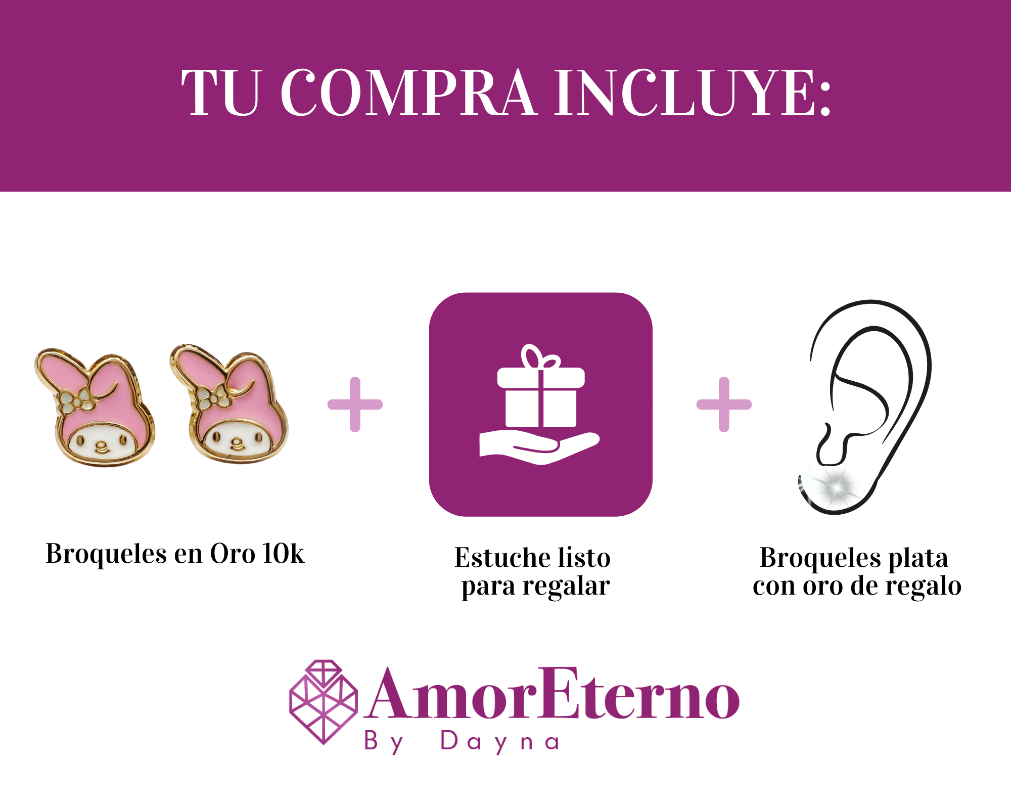 Amor Eterno - Broqueles My Melody Esmaltada / Aretes Oro 10k