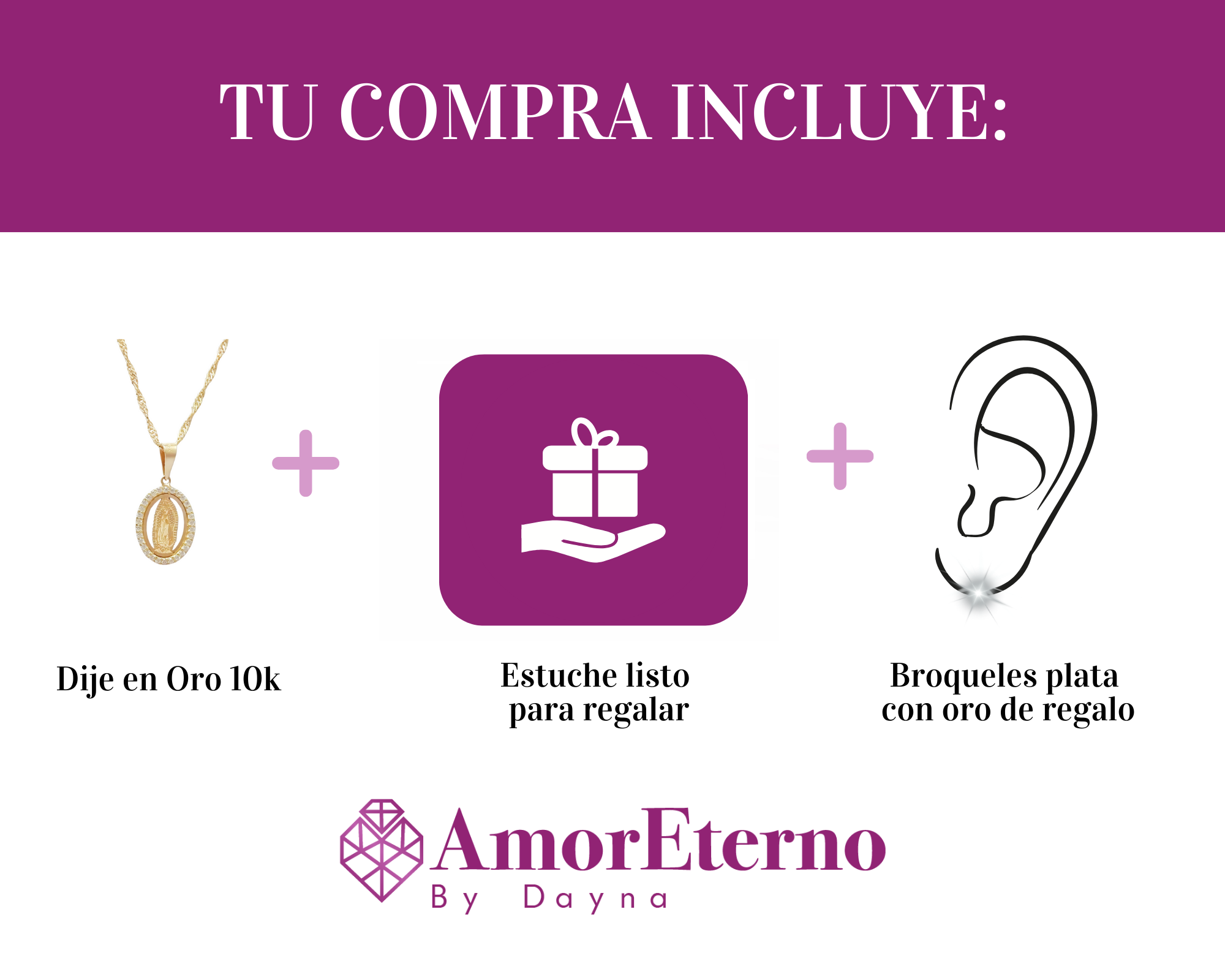 Amor Eterno - Dije Virgen Destello / Oro Sólido 10k