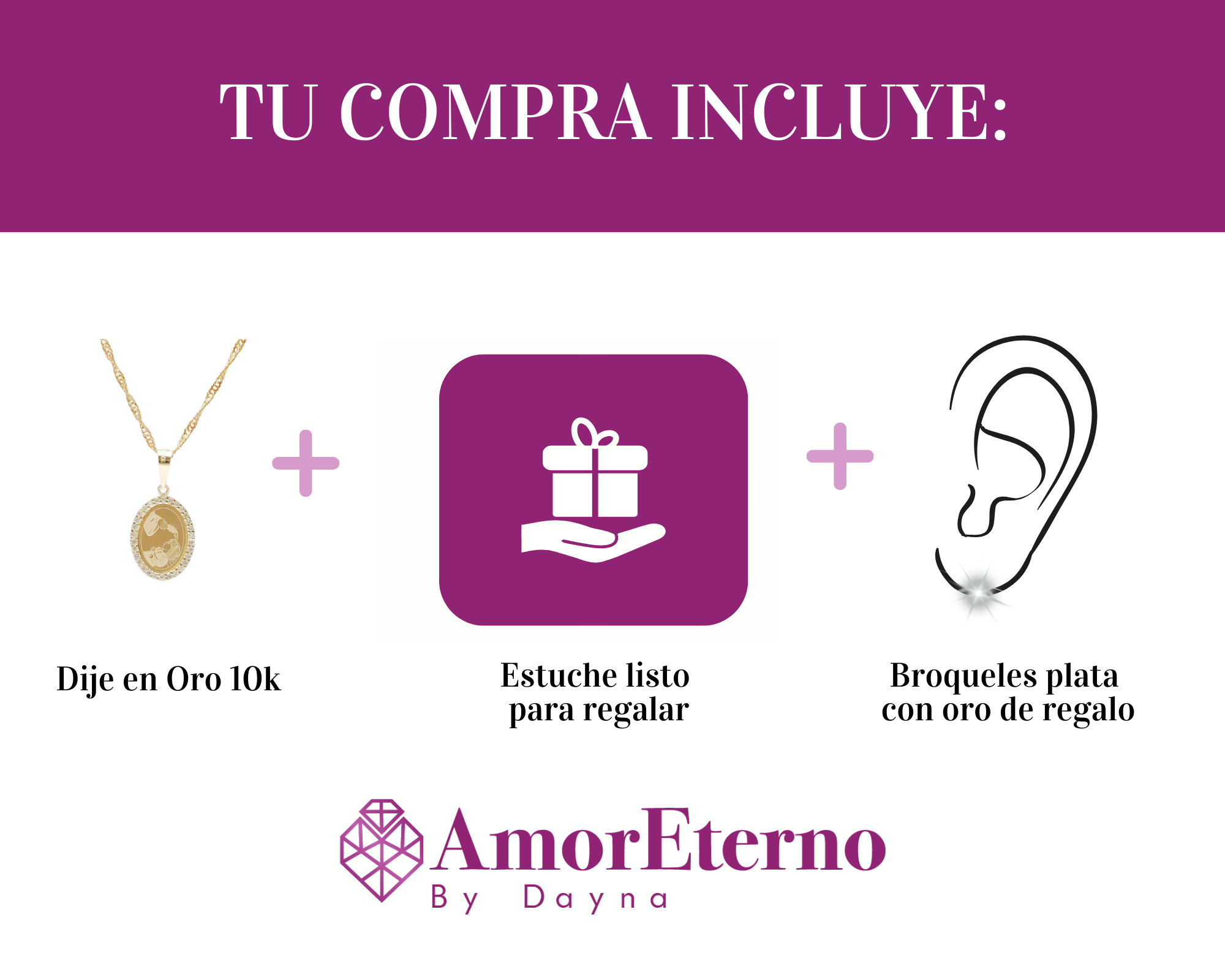 Amor Eterno - Dije Bautizo Destello / Oro Sólido 10k