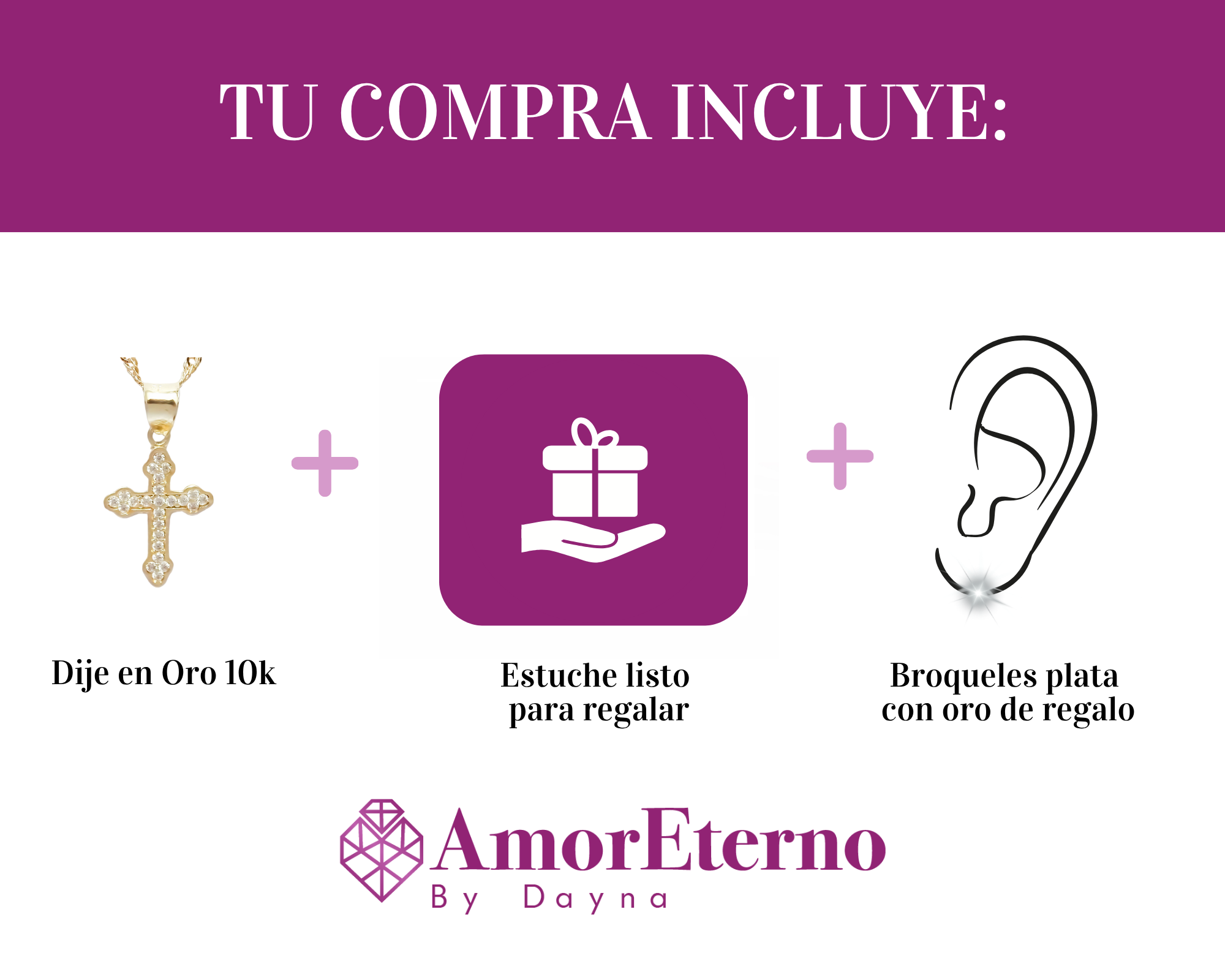 Amor Eterno - Dije Cruz Diamantes / Oro Sólido 10k