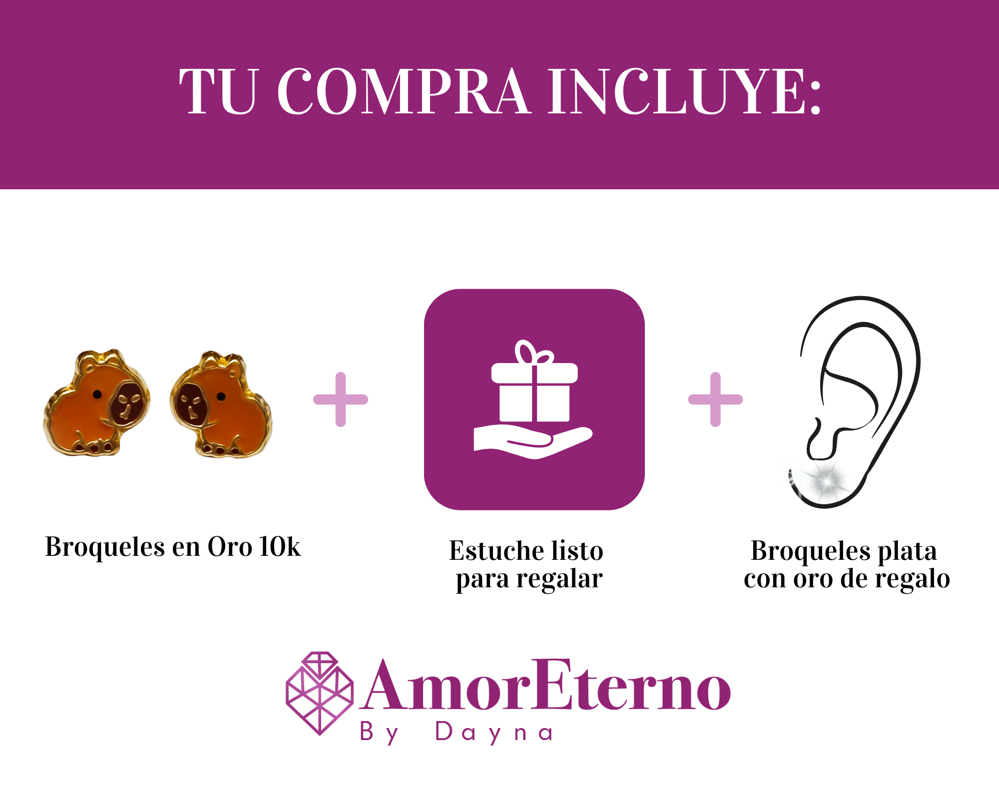 Amor Eterno - Broqueles / Capibara Bebé / Aretes Oro 10k