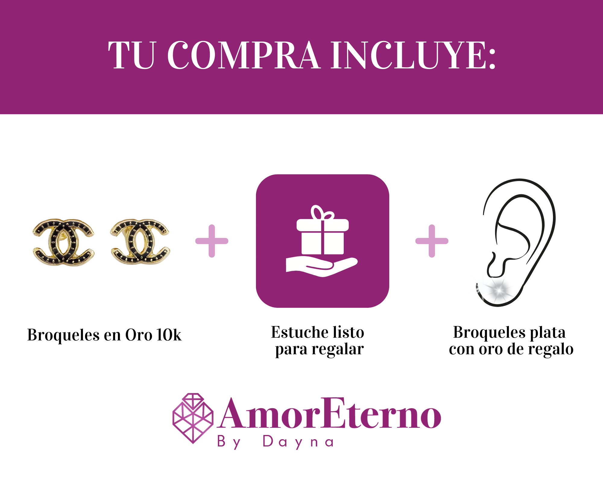 Amor Eterno - Broqueles Cc Esmaltado Aretes / Oro 10k