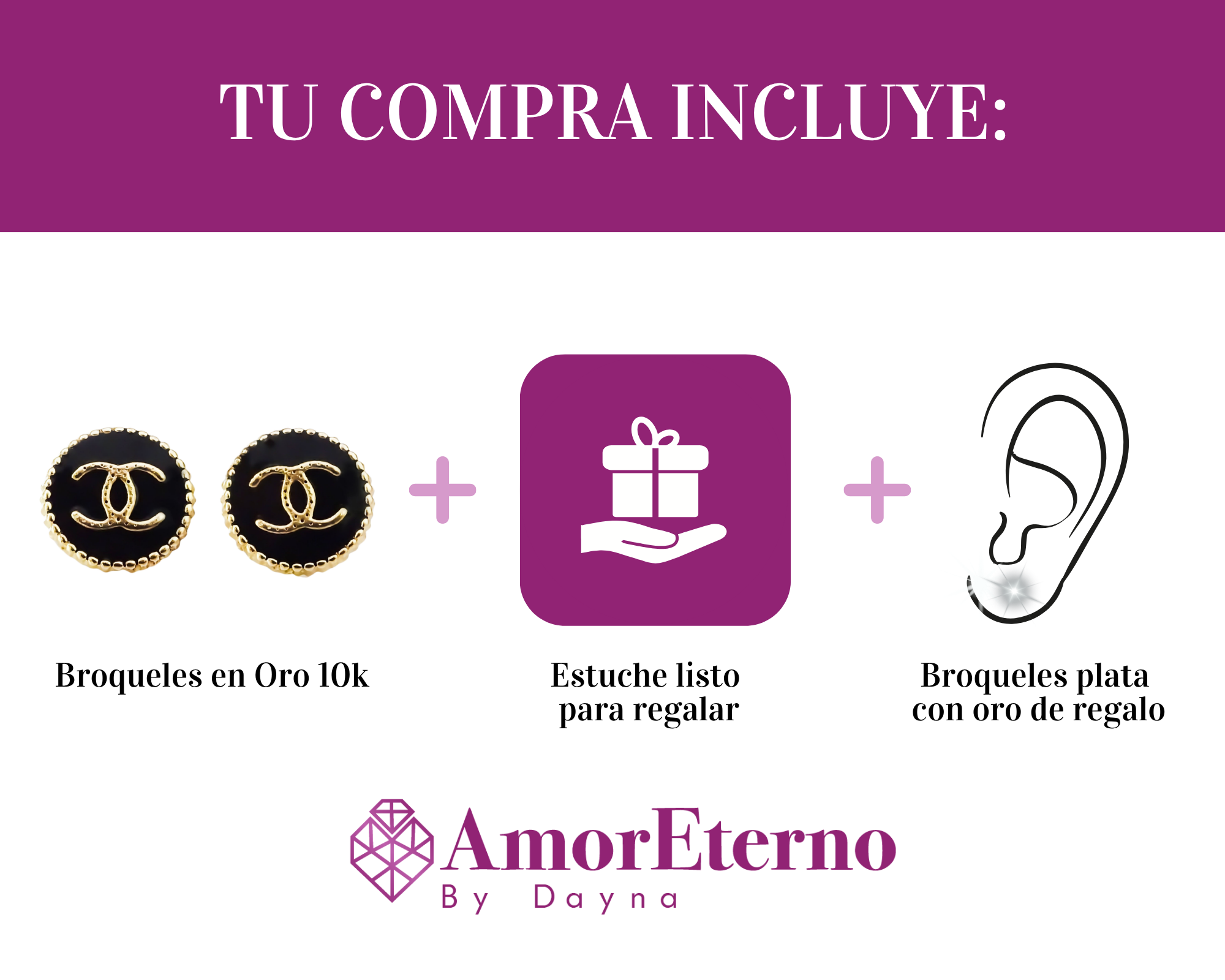 Amor Eterno - Broqueles Cc Botón Aretes / Oro 10k