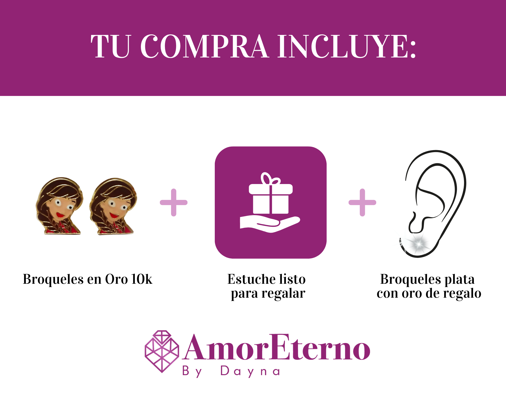 Amor Eterno - Broqueles Ana Frozen / Aretes Oro 10k