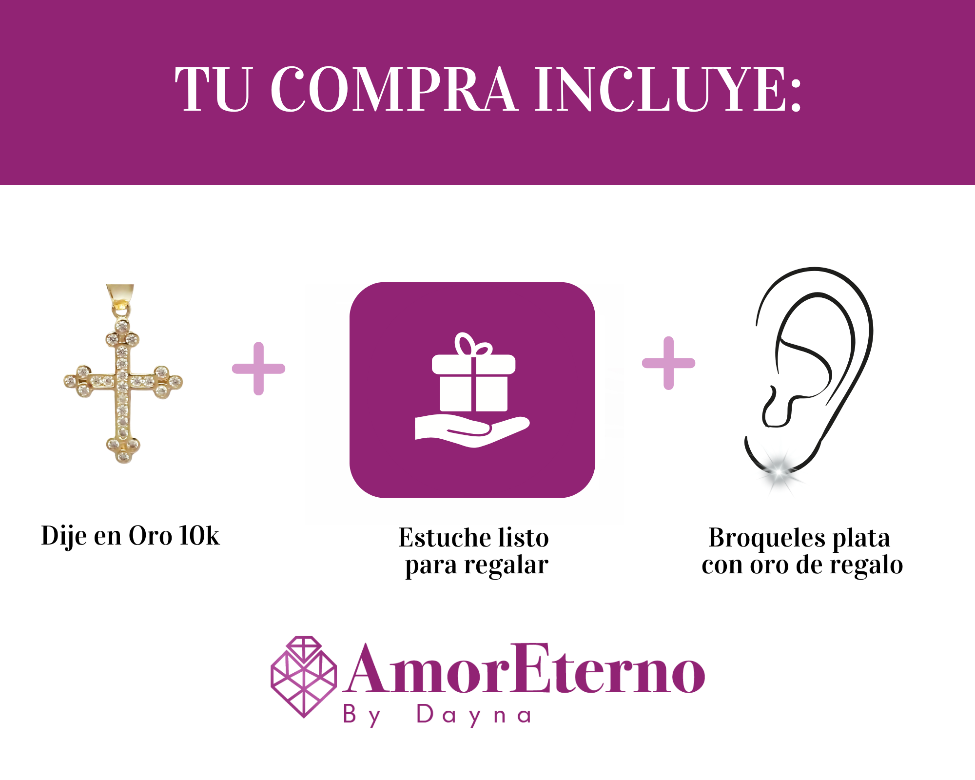 Amor Eterno - Dije Cruz Trébol Piedras / Oro Sólido 10k