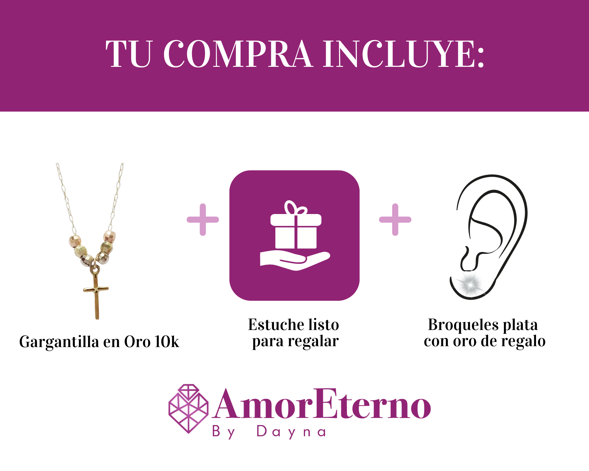 Amor Eterno - Gargantilla Cruz 3 Oros / Oro Sólido 10k